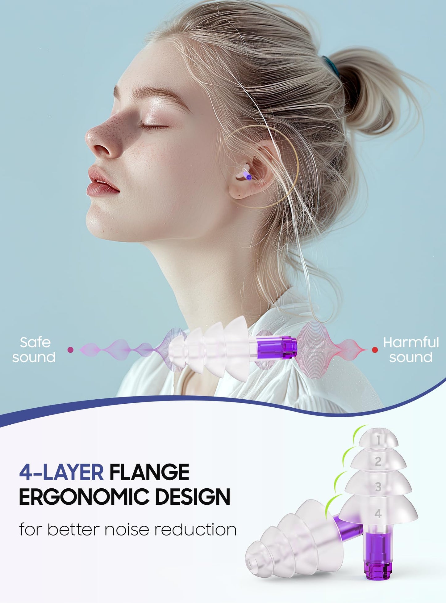 Ear Plugs for Airplane Pressure Relief, 2 Pairs Adults Soft Silicone Reusable Airplane Earplugs 26dB, with Silicone Connector Cord, Travel Essentials for Flying, Ear Protection Earplugs for Plane