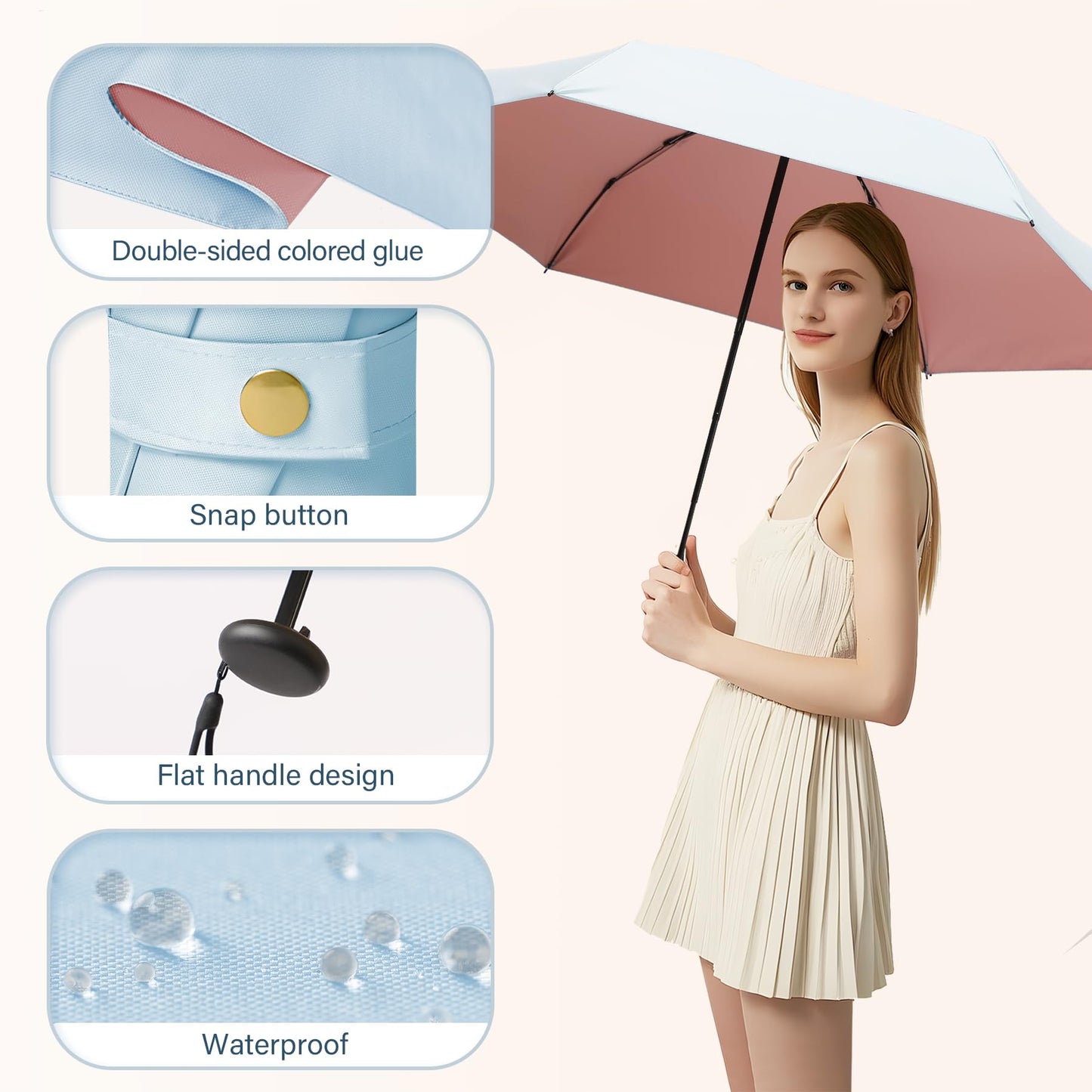 UV Blocker Mini Purse Travel Umbrella, Lightweight Portable Compact Pocket Umbrella with UPF50+ Protection & Windproof Design, Small Sun & Rain