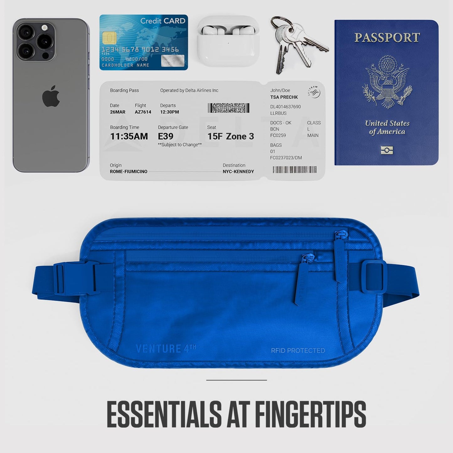 VENTURE 4TH Travel Money Belt - RFID Blocking (Gray)