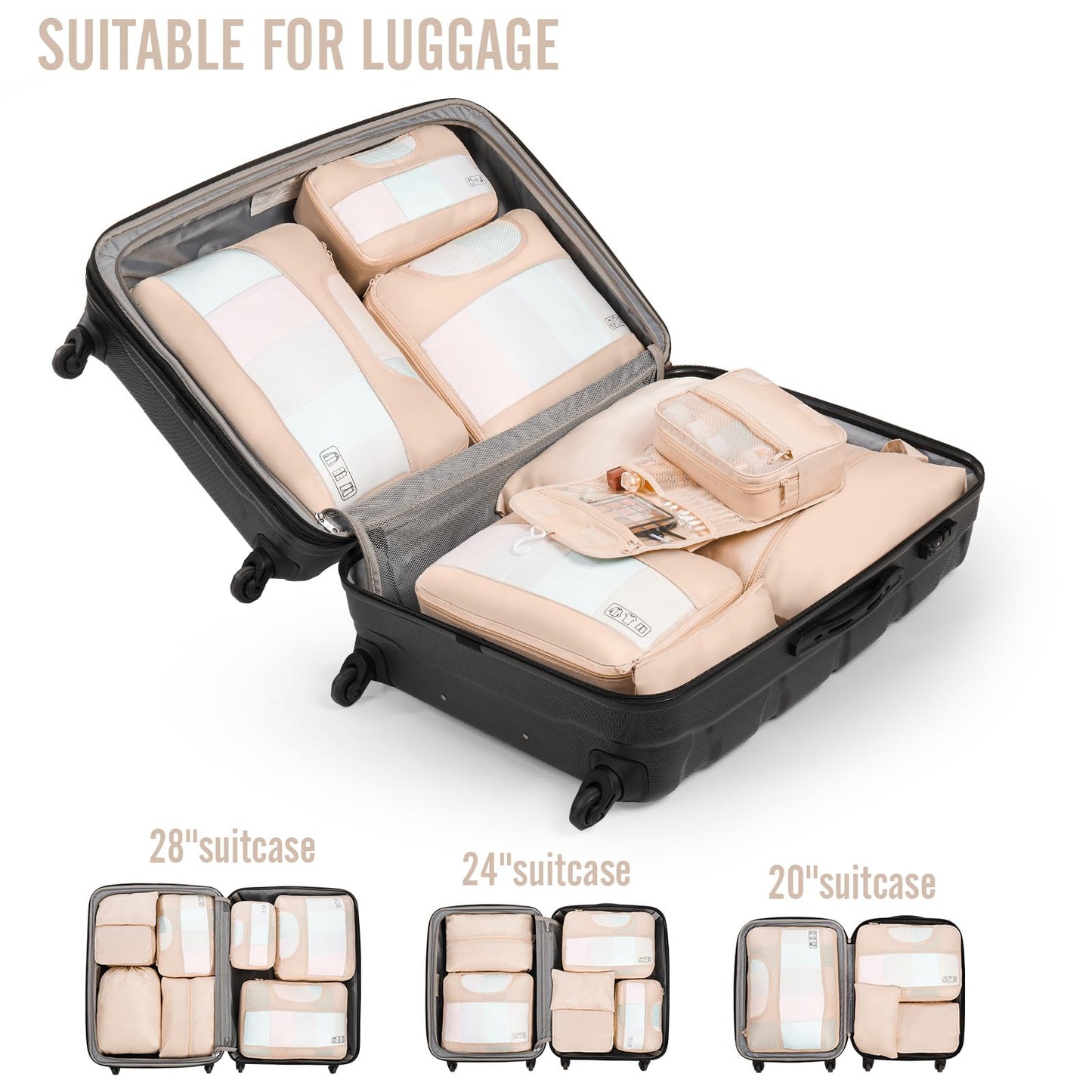 Veken 8 Set Packing Cubes for Travel Essentials, Suitcase Organizer Bags Set for Luggage, Road Trip Travel Accessories in 4 Sizes (Extra Large, Large, Medium, Small)