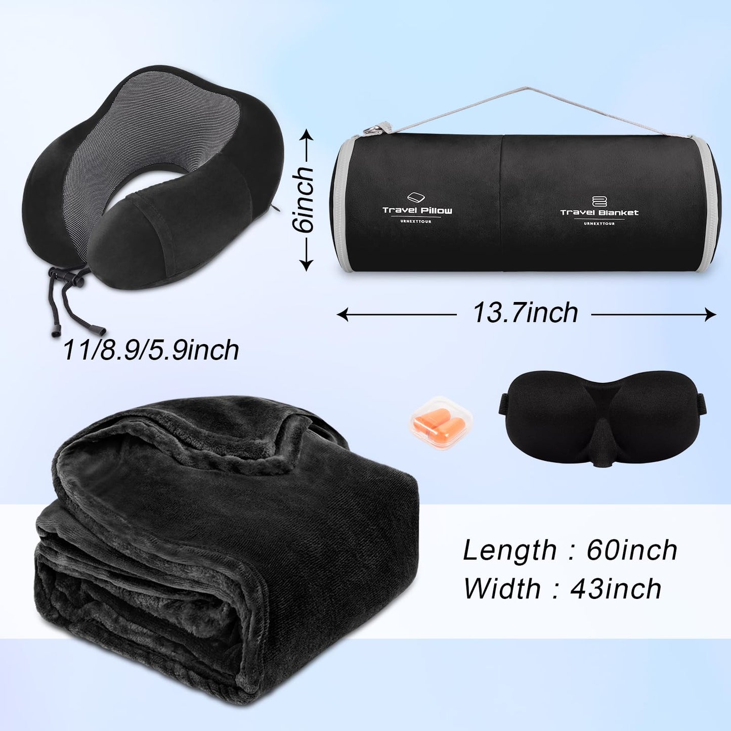 Travel Pillow and Blanket Set Neck Pillows Travel Essentials with Sleep Mask for Airplane Car Memory Foam Pink