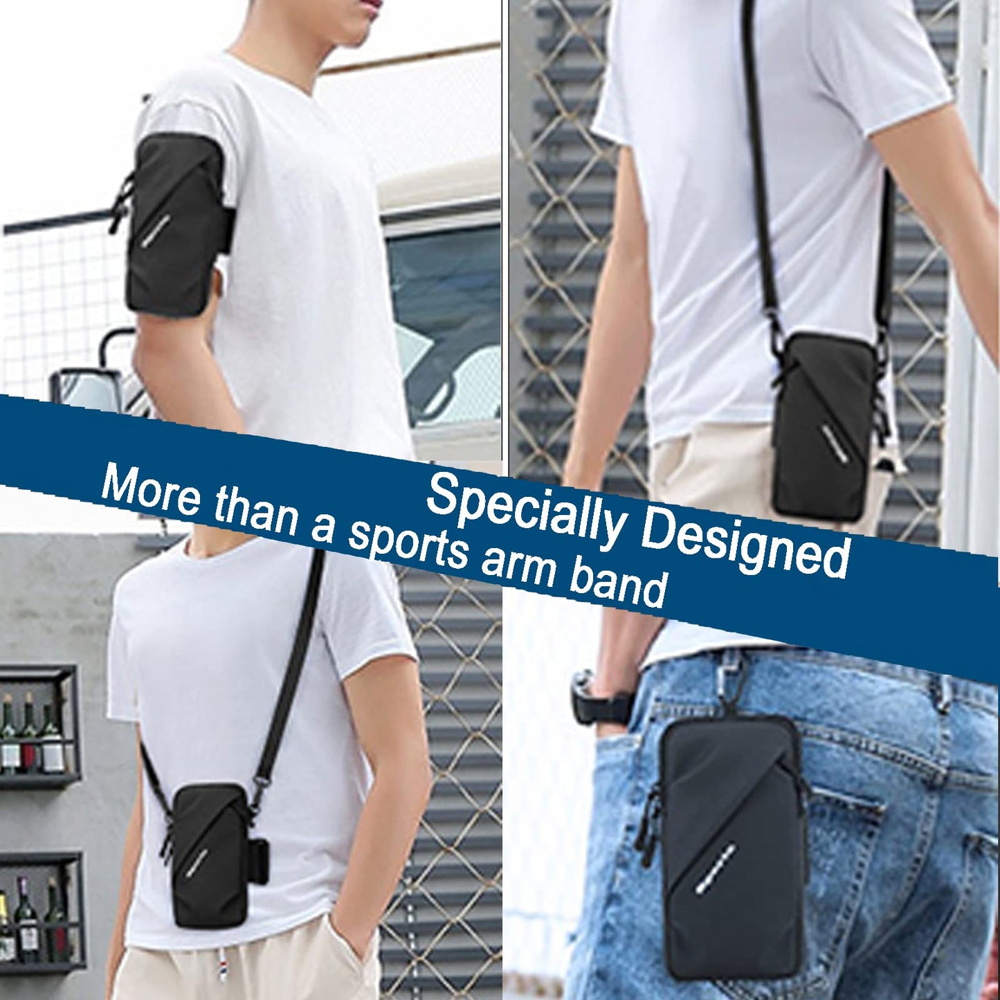 Cell Phone Holder, Small Crossbody Shoulder Holsters Bag with Arm Band, Fits iPhone and Android, Use for Running, Walking, Hiking & Biking (6.7 Inches, Red)