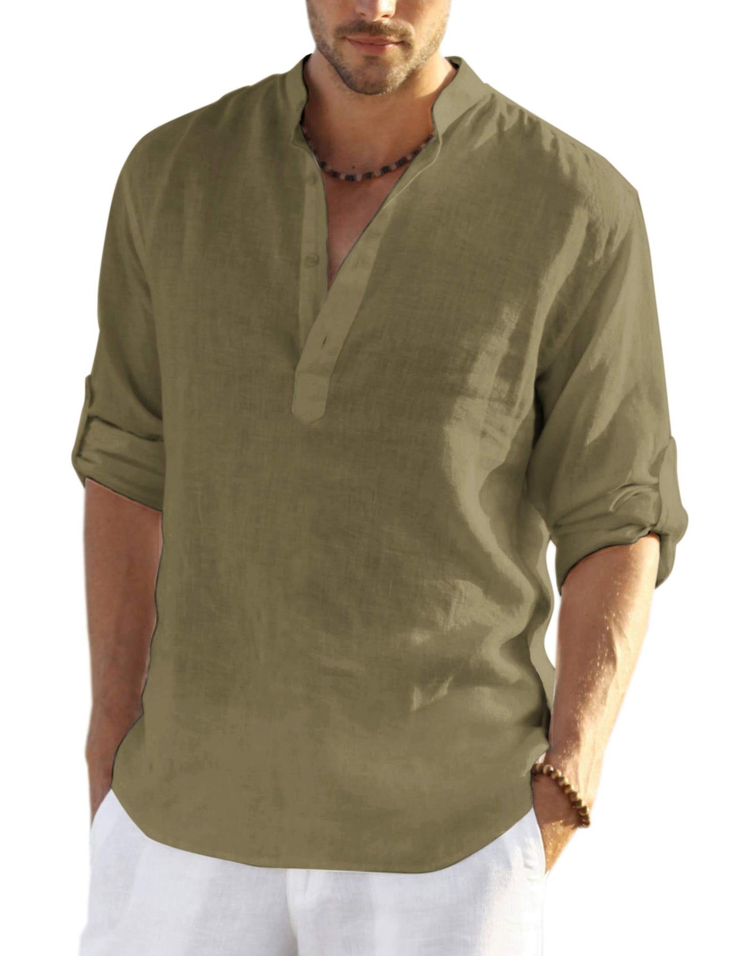 COOFANDY Men's Cotton Linen Henley T-Shirts Long Sleeve Hippie Casual Beach T-Shirts