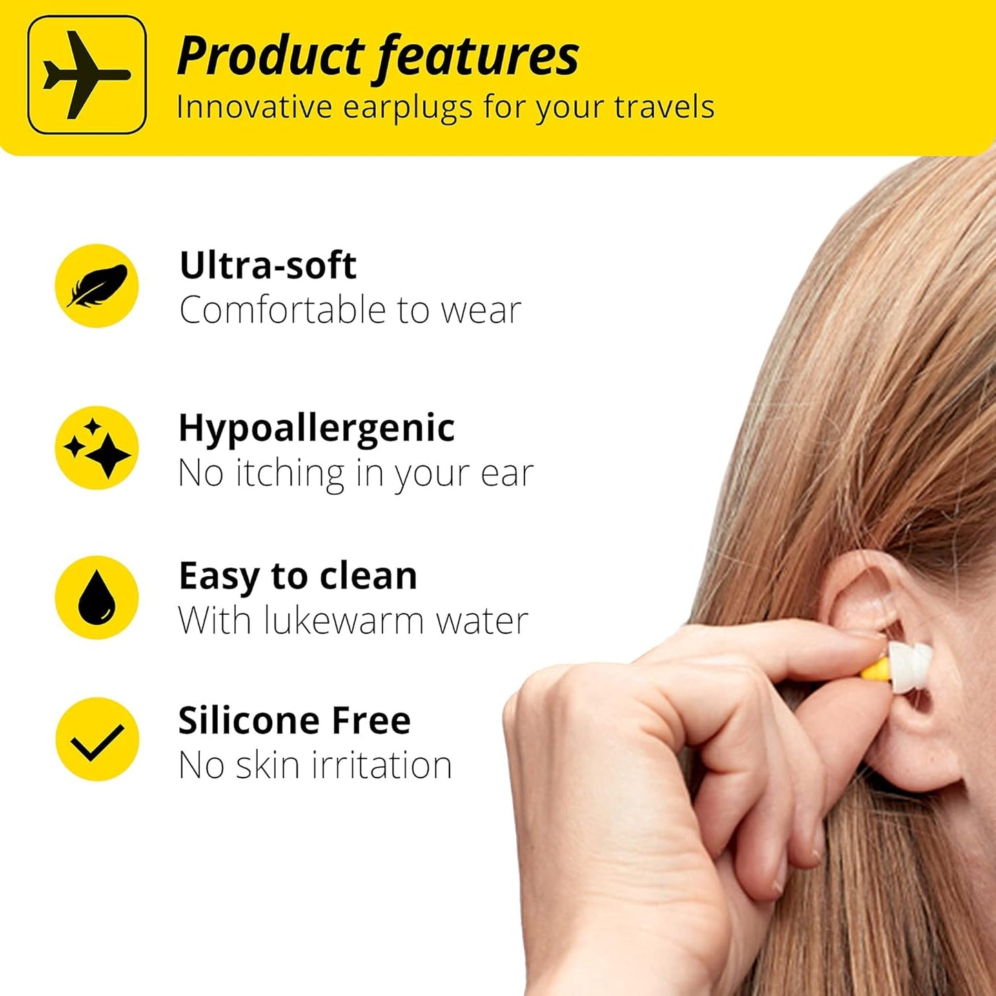 Alpine FlyFit - Earplugs for Pressure Relief & Preventing Ear Pain While Flying - Airplane Travel Essentials - Comfortable Reusable Hypoallergenic Earplugs with Ultra Soft Filter