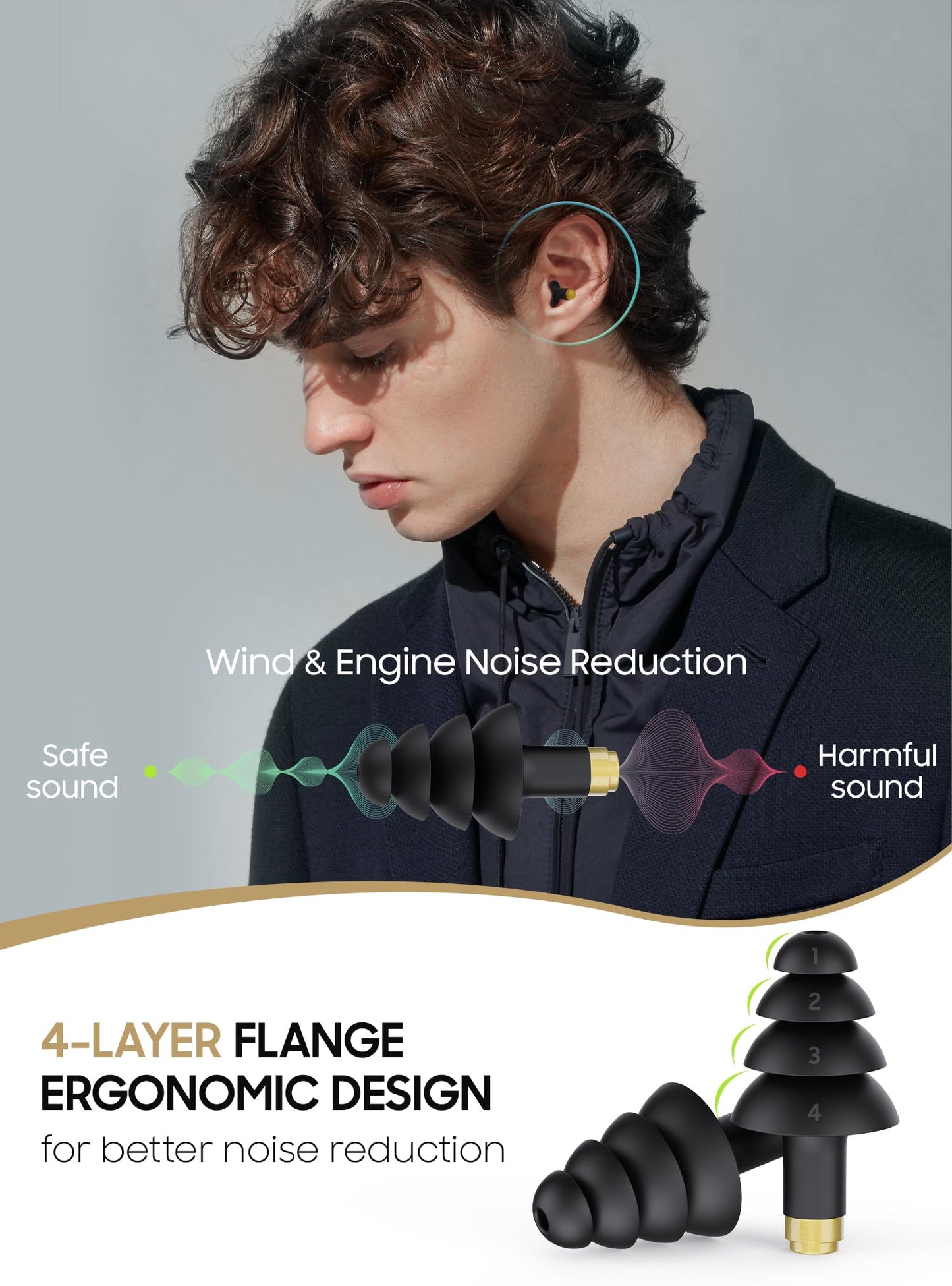 Ear Plugs for Airplane Pressure Relief, 2 Pairs Adults Soft Silicone Reusable Airplane Earplugs 26dB, with Silicone Connector Cord, Travel Essentials for Flying, Ear Protection Earplugs for Plane