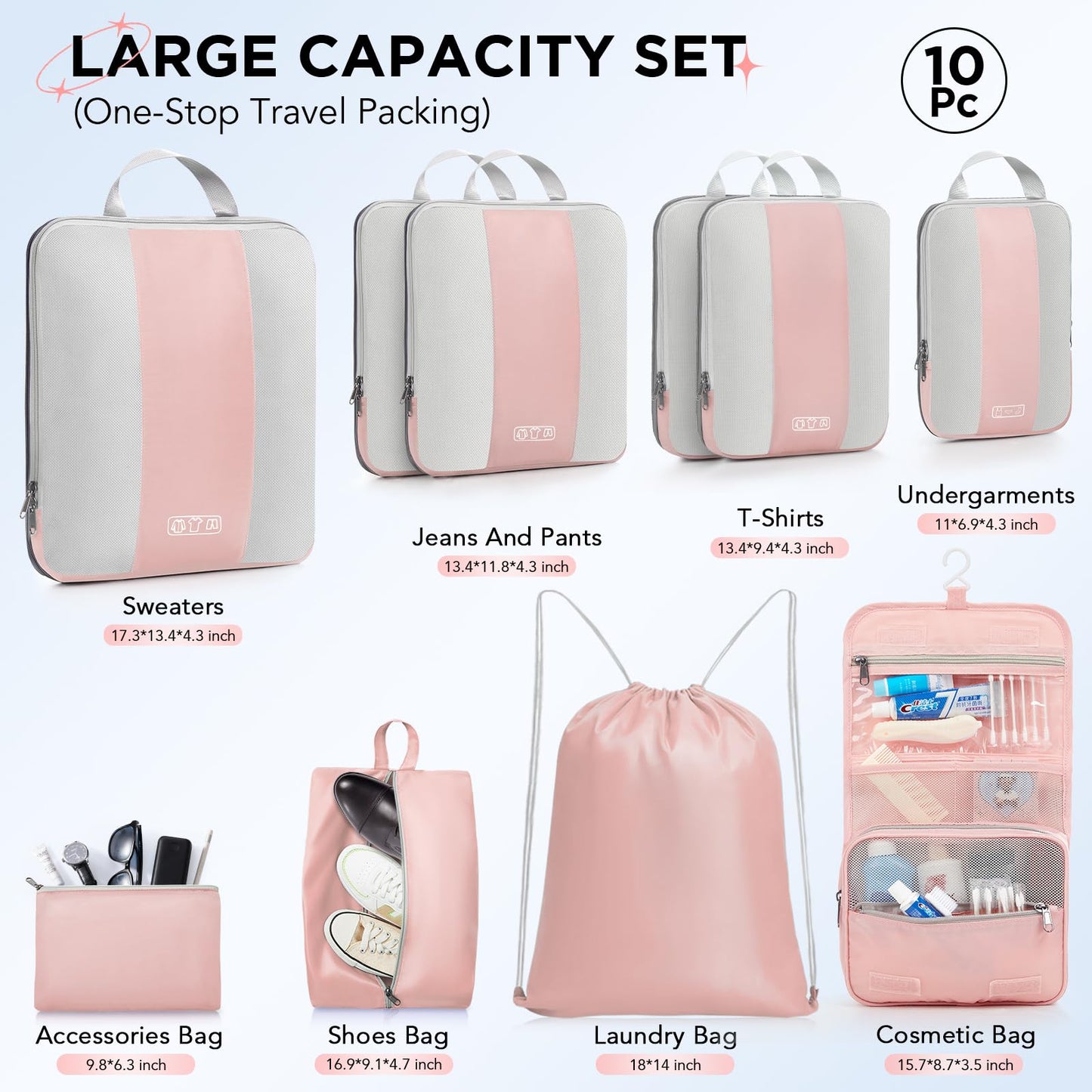 10 Set Compression Packing Cubes for Travel Essentials,Compressible Expandable Packing Cubes for Suitcase,OlarHike Luggage Organizer Bags for Travel,Handy Helper for Organizing Clothes(Black)
