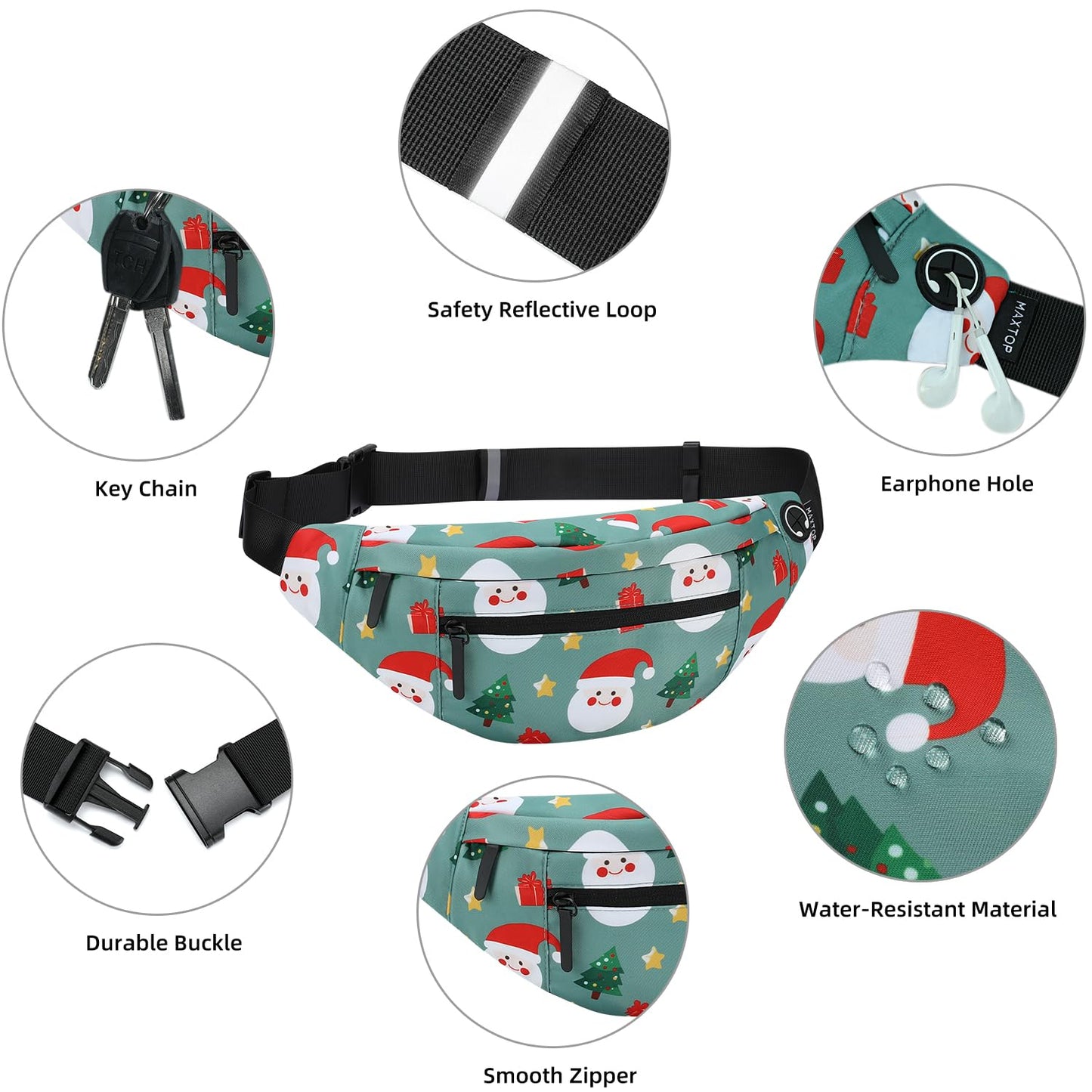 MAXTOP Large Crossbody Fanny Pack with 4-Zipper Pockets,Gifts for Enjoy Sports Festival Workout Traveling Running Casual Hands-Free Wallets Waist Pack Phone Bag Carrying All Phones