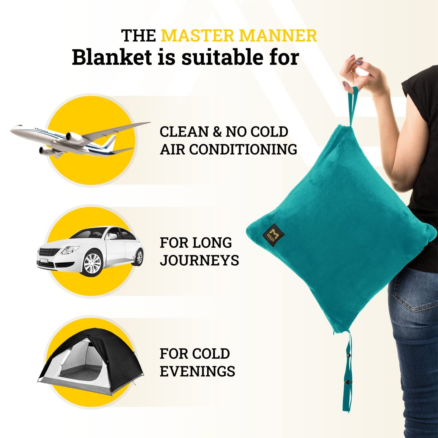 Travel Blanket Airplane Compact with Hoodie – 2in1 Airplane Travel Accessories from Plane Blanket to Travel Pillow with Luggage Strap, Soft Handle & Secure Pocket