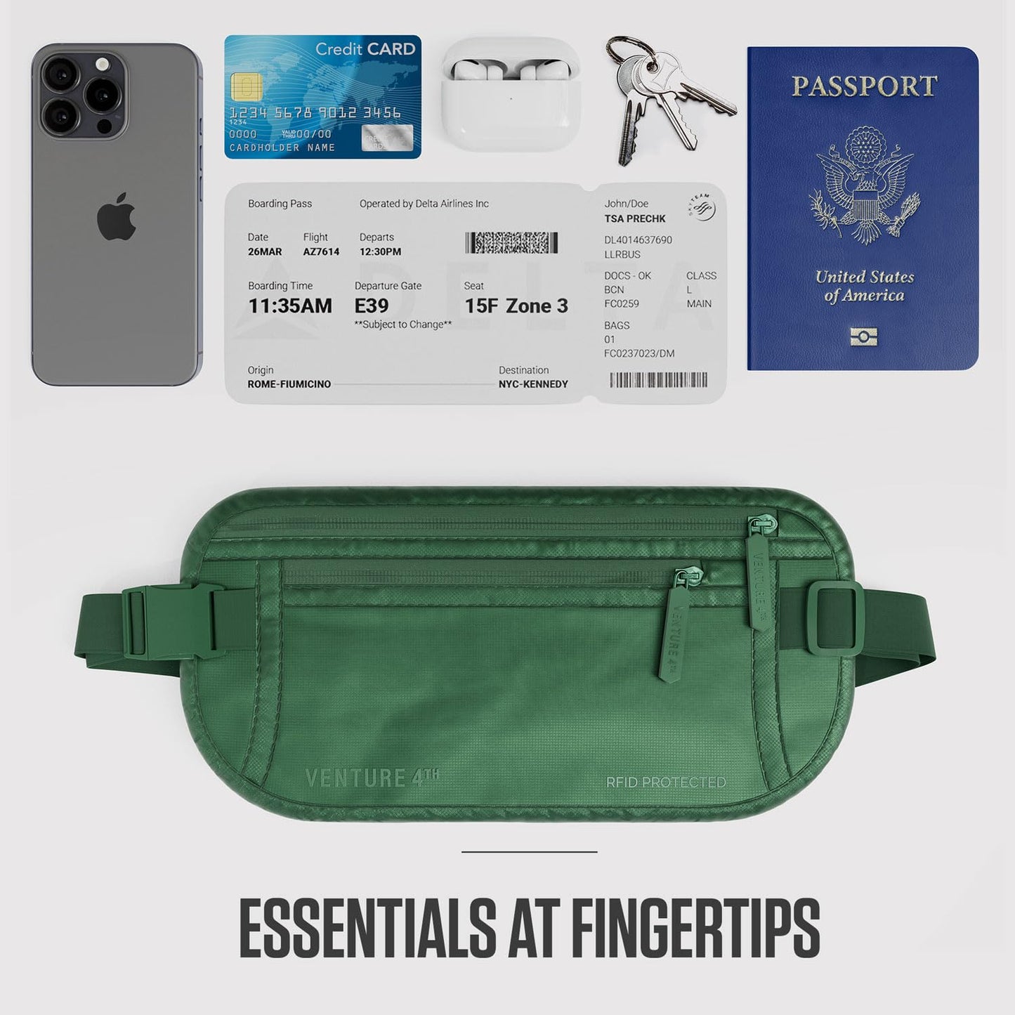 VENTURE 4TH Travel Money Belt - RFID Blocking (Gray)