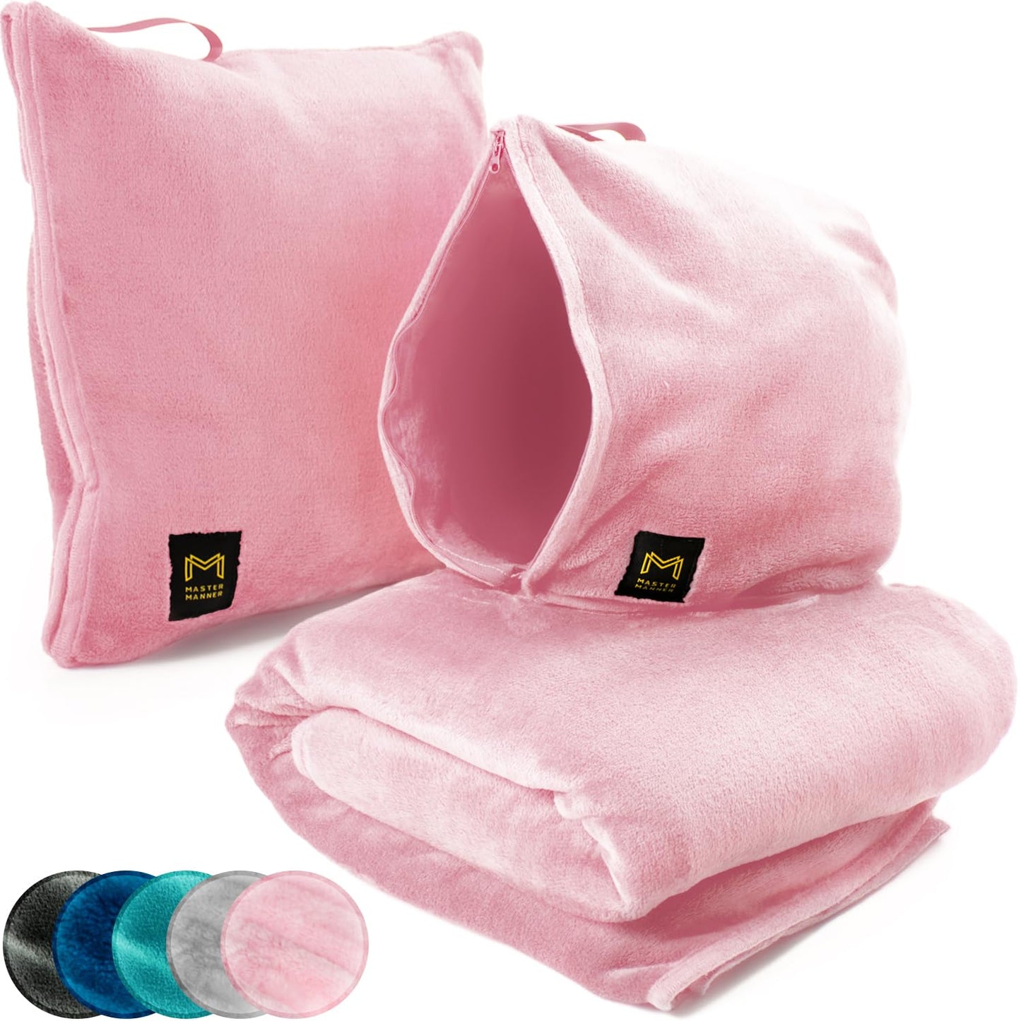 Travel Blanket Airplane Compact with Hoodie – 2in1 Airplane Travel Accessories from Plane Blanket to Travel Pillow with Luggage Strap, Soft Handle & Secure Pocket