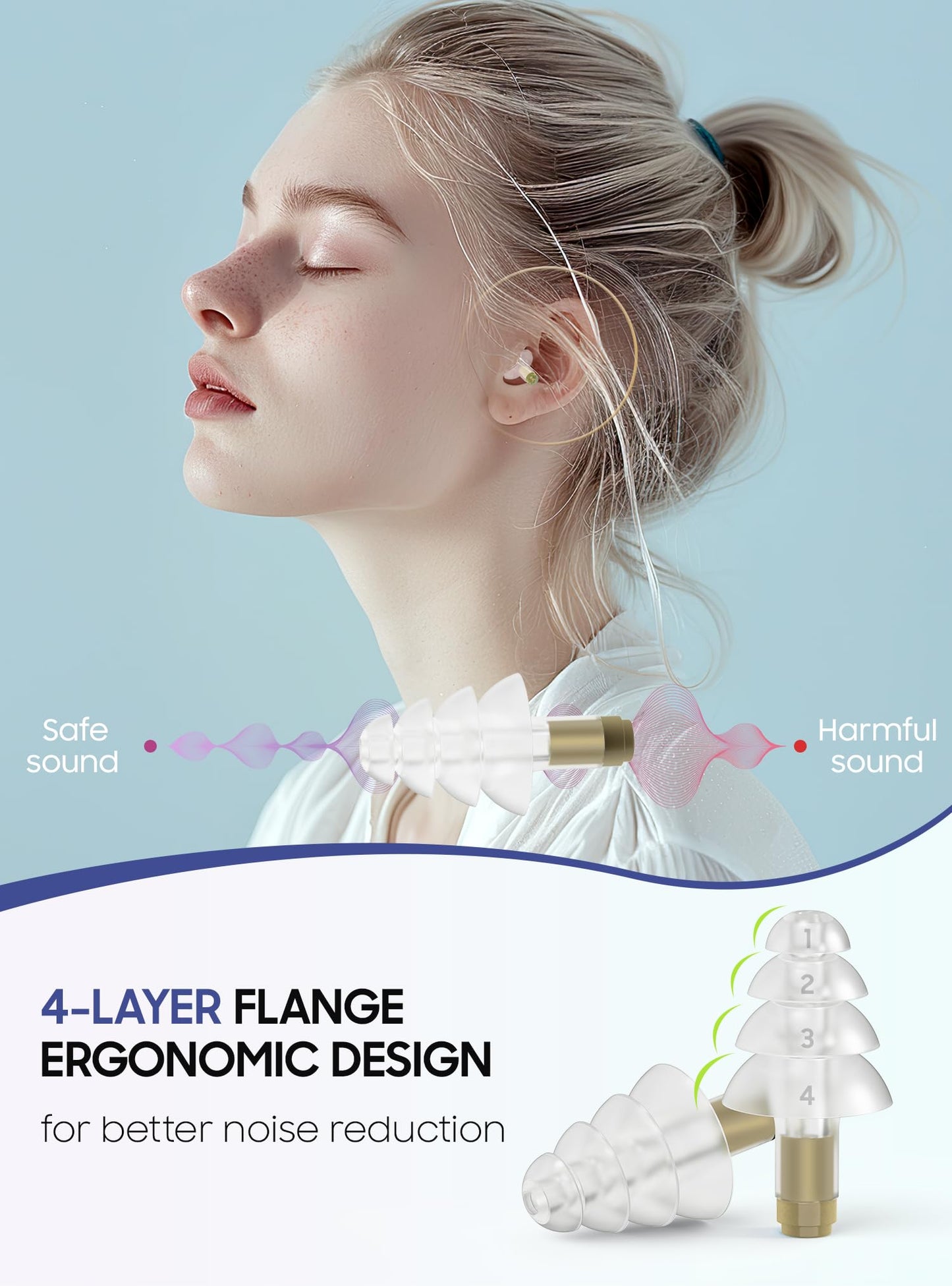 Ear Plugs for Airplane Pressure Relief, 2 Pairs Adults Soft Silicone Reusable Airplane Earplugs 26dB, with Silicone Connector Cord, Travel Essentials for Flying, Ear Protection Earplugs for Plane