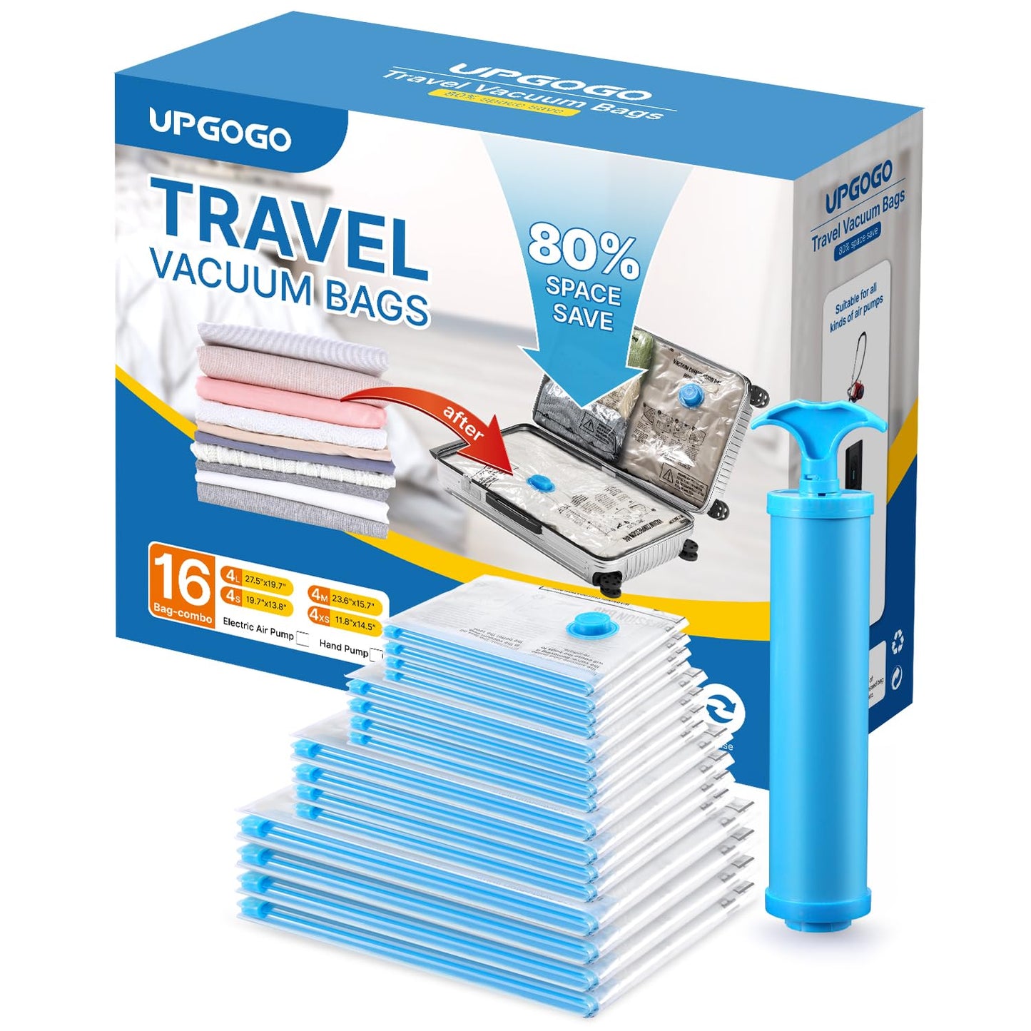 Travel Vacuum Bags Combo 6 Pack - Space Saver Vacuum Storage Bags for Clothing and Luggage