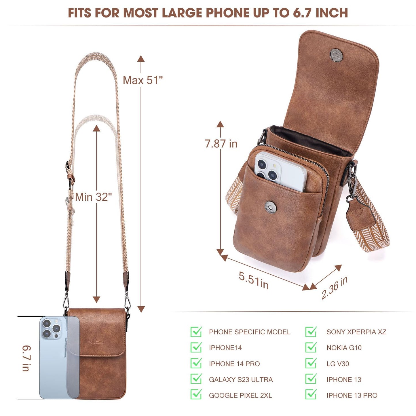 POIUGOYA Small Crossbody Bags for Women Trendy,Leather Triple Compartment Cell Phone Crossbody Wallet Purses with Card Slots