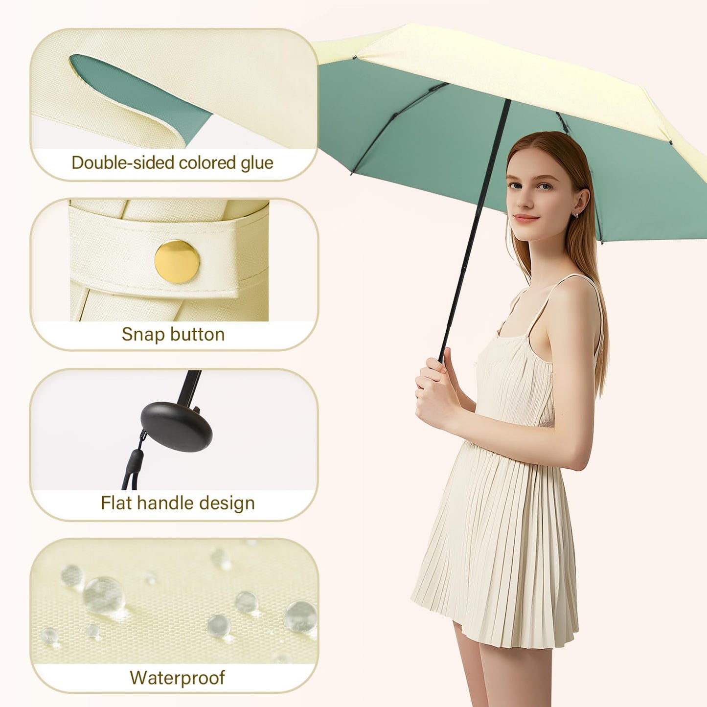 UV Blocker Mini Purse Travel Umbrella, Lightweight Portable Compact Pocket Umbrella with UPF50+ Protection & Windproof Design, Small Sun & Rain