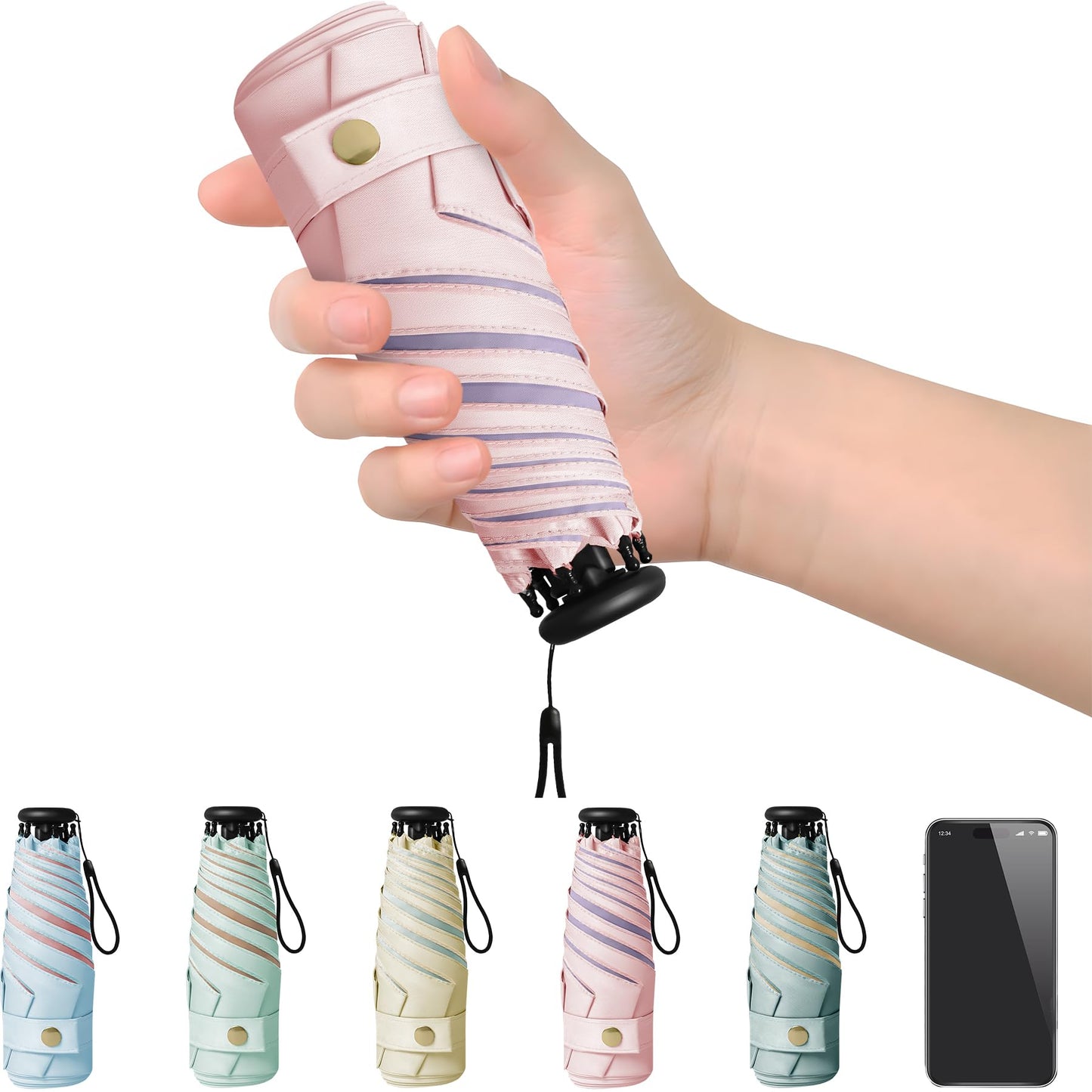 UV Blocker Mini Purse Travel Umbrella, Lightweight Portable Compact Pocket Umbrella with UPF50+ Protection & Windproof Design, Small Sun & Rain