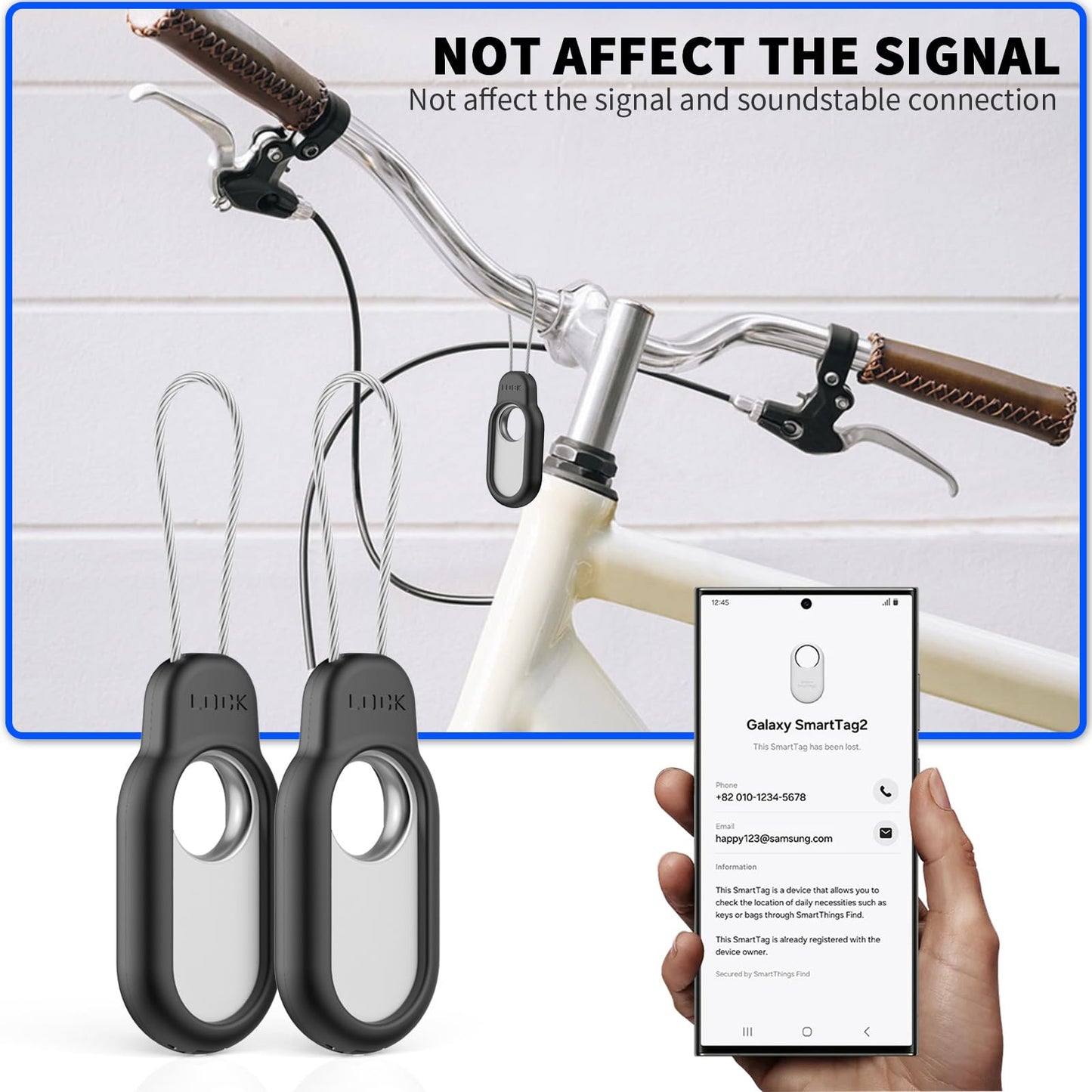 2 Pack Compatible with Samsung Galaxy Smart Tag 2 Case TUDIOW Secure Holder with Wire Cable Lock for Smart Tag 2 Anti-Lost Protective Cover for Samsung Galaxy SmartTag 2 (Black+White)