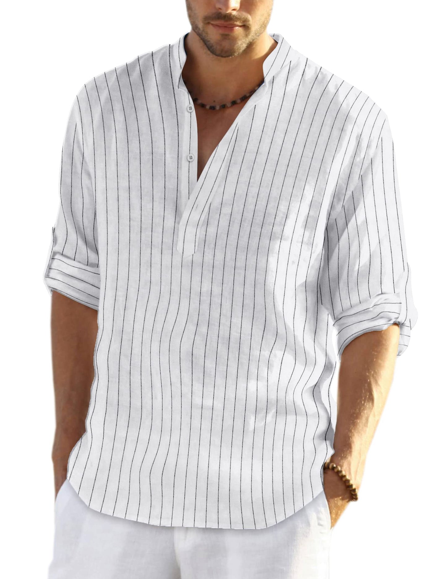 COOFANDY Men's Cotton Linen Henley T-Shirts Long Sleeve Hippie Casual Beach T-Shirts