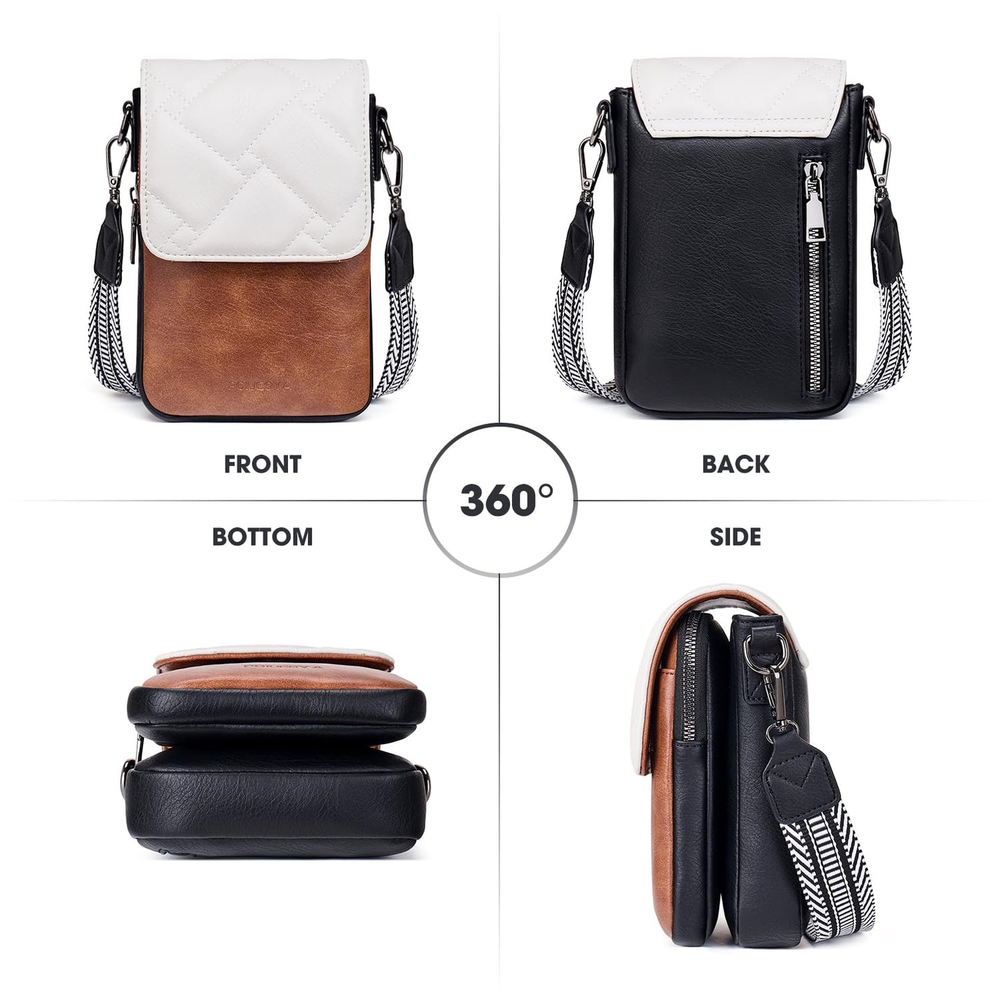 POIUGOYA Small Crossbody Bags for Women Trendy,Leather Triple Compartment Cell Phone Crossbody Wallet Purses with Card Slots