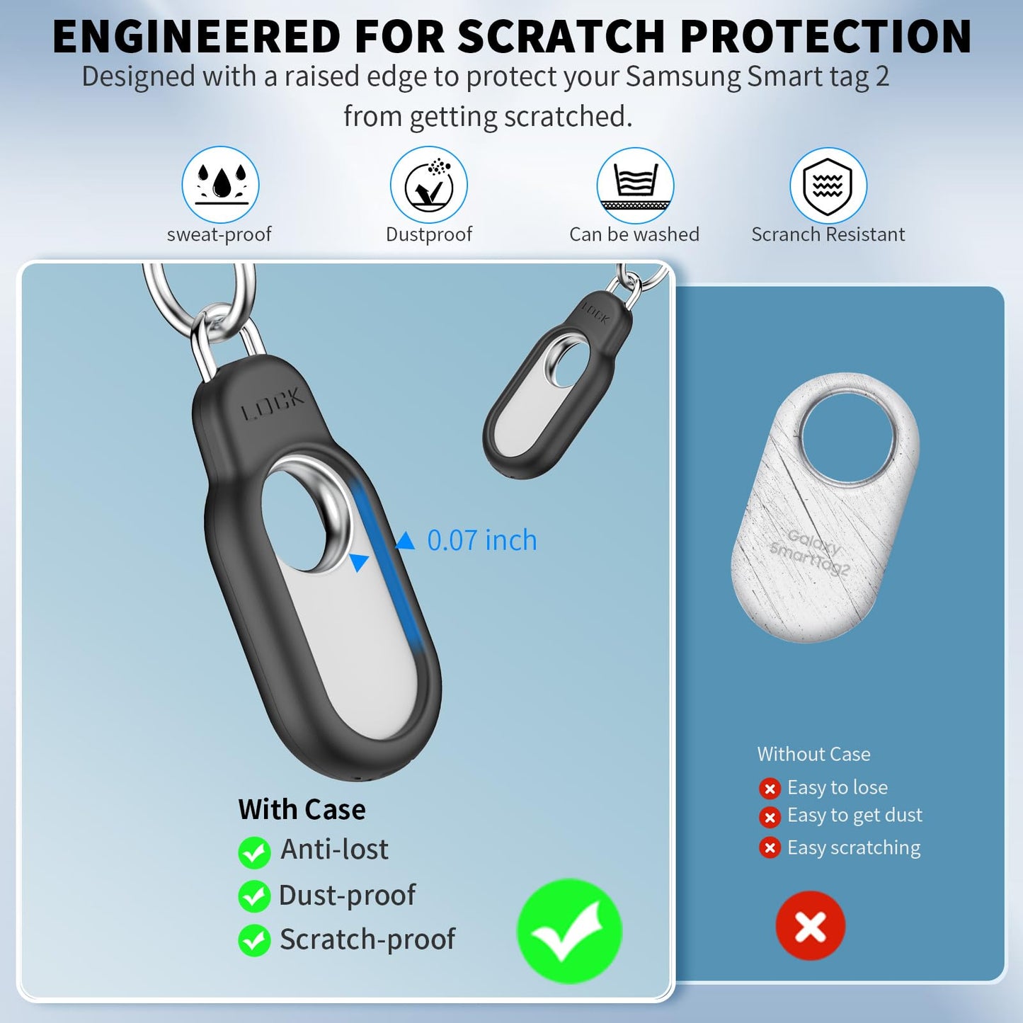 2 Pack Compatible with Samsung Galaxy Smart Tag 2 Case TUDIOW Secure Holder with Wire Cable Lock for Smart Tag 2 Anti-Lost Protective Cover for Samsung Galaxy SmartTag 2 (Black+White)