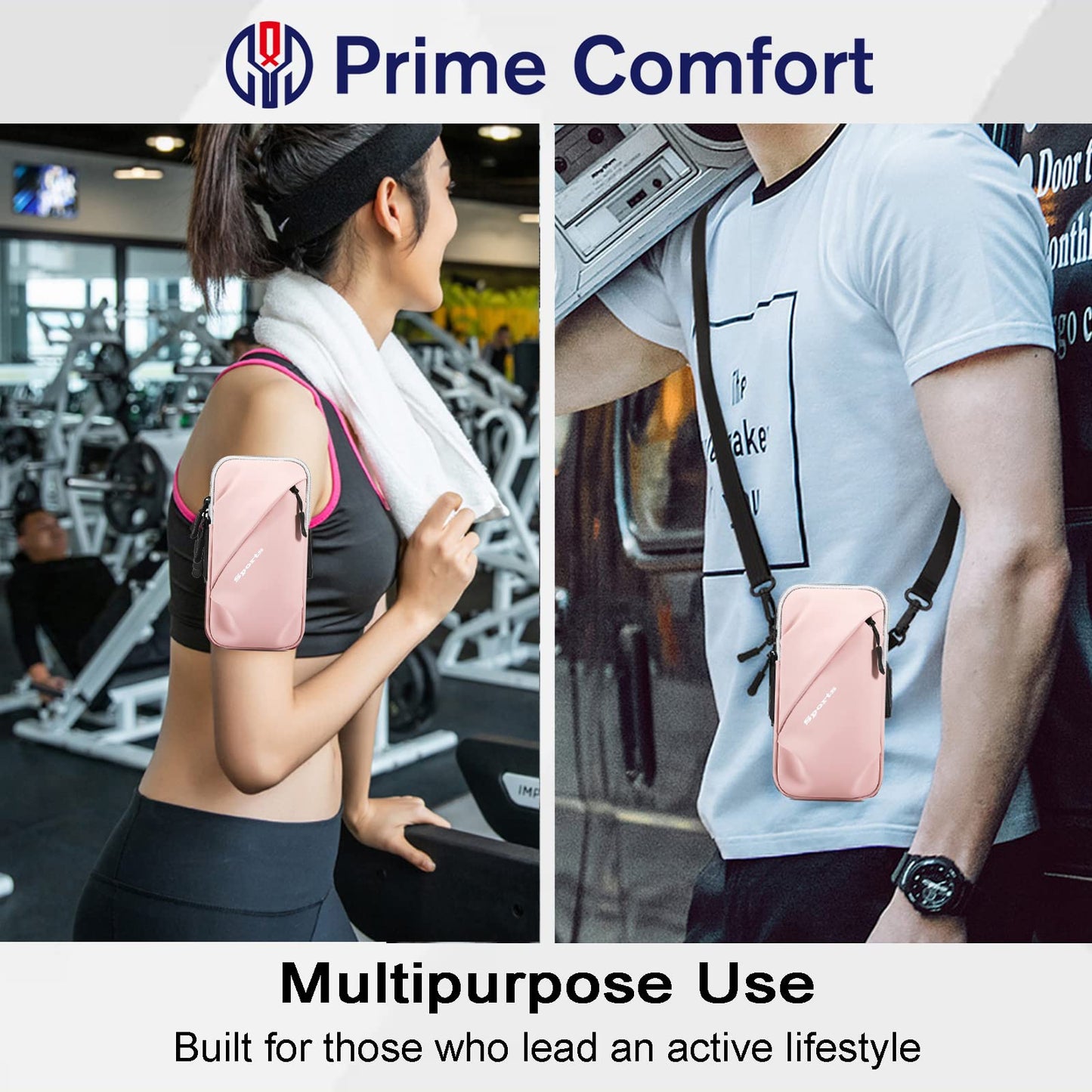 Cell Phone Holder, Small Crossbody Shoulder Holsters Bag with Arm Band, Fits iPhone and Android, Use for Running, Walking, Hiking & Biking (6.7 Inches, Red)