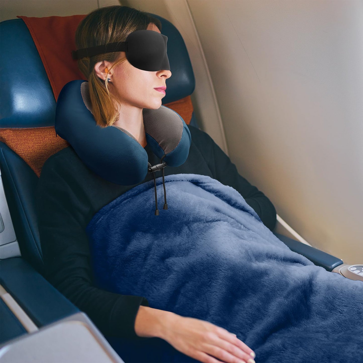 Travel Pillow and Blanket Set Neck Pillows Travel Essentials with Sleep Mask for Airplane Car Memory Foam Pink