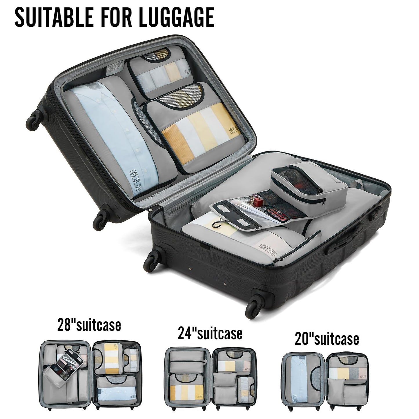 Veken 8 Set Packing Cubes for Travel Essentials, Suitcase Organizer Bags Set for Luggage, Road Trip Travel Accessories in 4 Sizes (Extra Large, Large, Medium, Small)