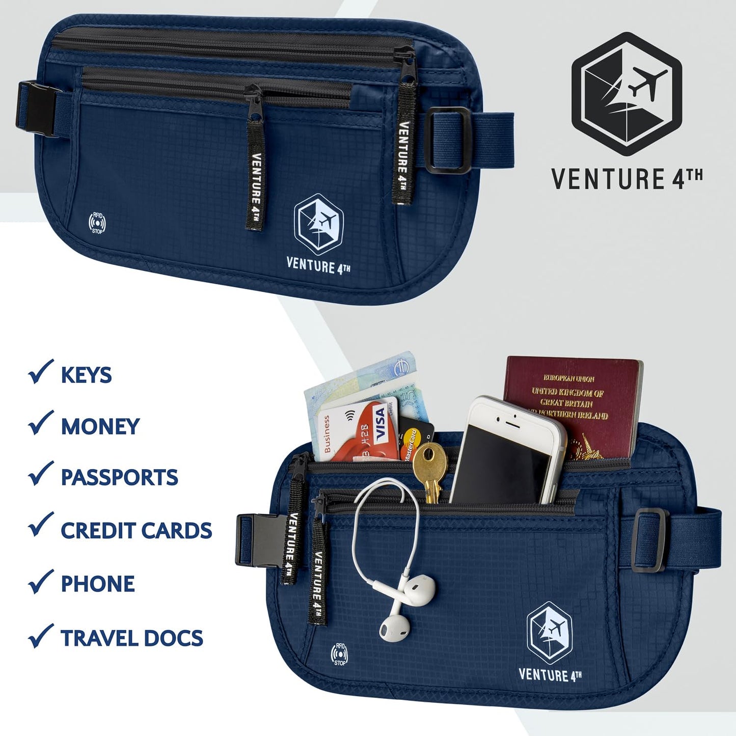 VENTURE 4TH Travel Money Belt - RFID Blocking (Gray)
