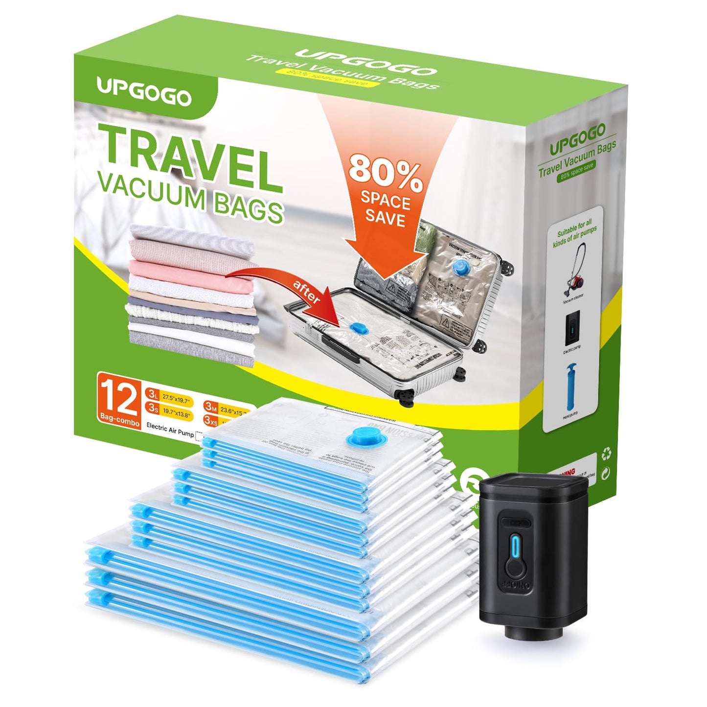 Travel Vacuum Bags Combo 6 Pack - Space Saver Vacuum Storage Bags for Clothing and Luggage