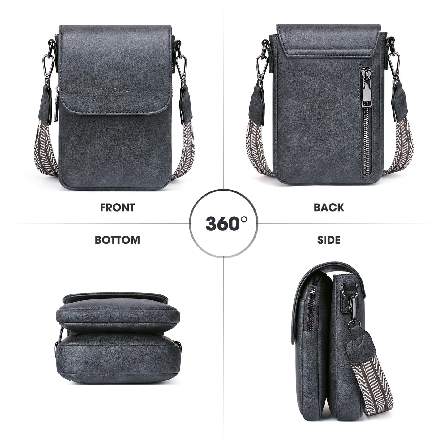 POIUGOYA Small Crossbody Bags for Women Trendy,Leather Triple Compartment Cell Phone Crossbody Wallet Purses with Card Slots
