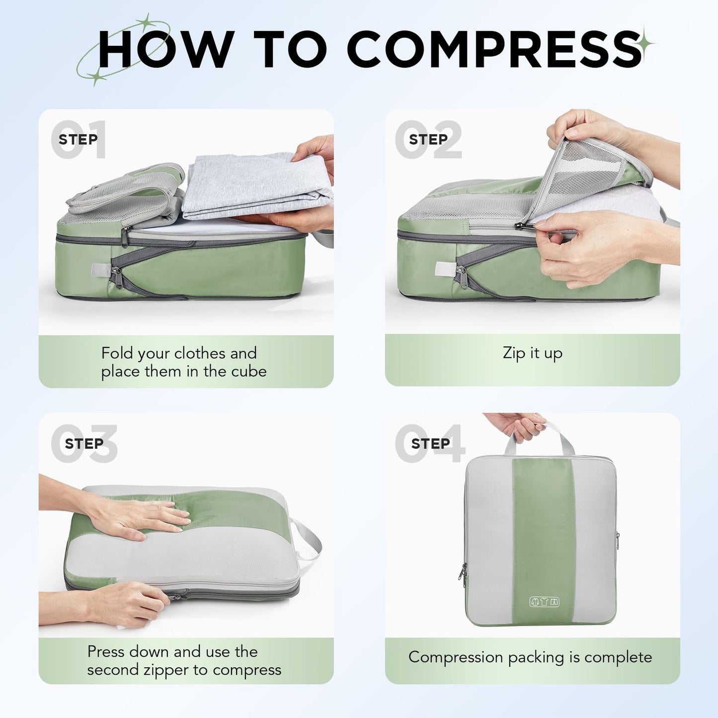 10 Set Compression Packing Cubes for Travel Essentials,Compressible Expandable Packing Cubes for Suitcase,OlarHike Luggage Organizer Bags for Travel,Handy Helper for Organizing Clothes(Black)