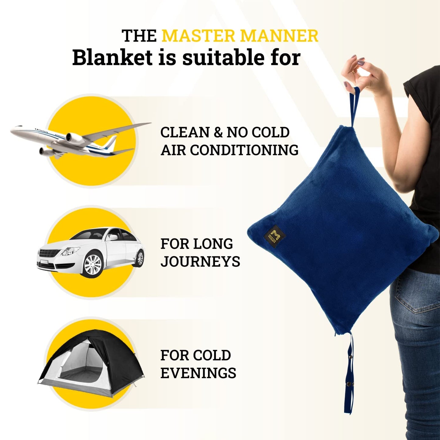 Travel Blanket Airplane Compact with Hoodie – 2in1 Airplane Travel Accessories from Plane Blanket to Travel Pillow with Luggage Strap, Soft Handle & Secure Pocket