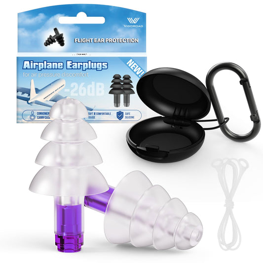 Ear Plugs for Airplane Pressure Relief, 2 Pairs Adults Soft Silicone Reusable Airplane Earplugs 26dB, with Silicone Connector Cord, Travel Essentials for Flying, Ear Protection Earplugs for Plane
