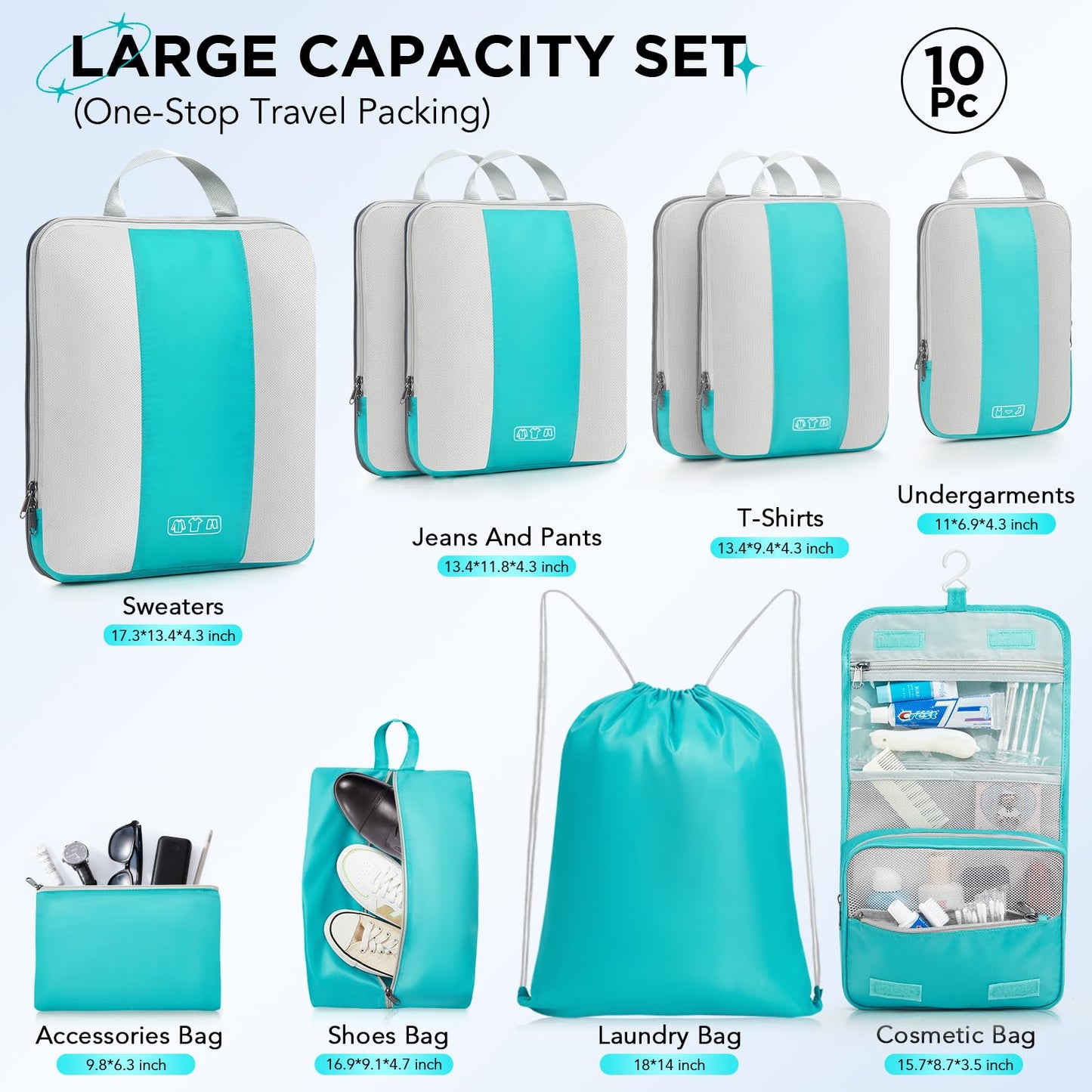 10 Set Compression Packing Cubes for Travel Essentials,Compressible Expandable Packing Cubes for Suitcase,OlarHike Luggage Organizer Bags for Travel,Handy Helper for Organizing Clothes(Black)