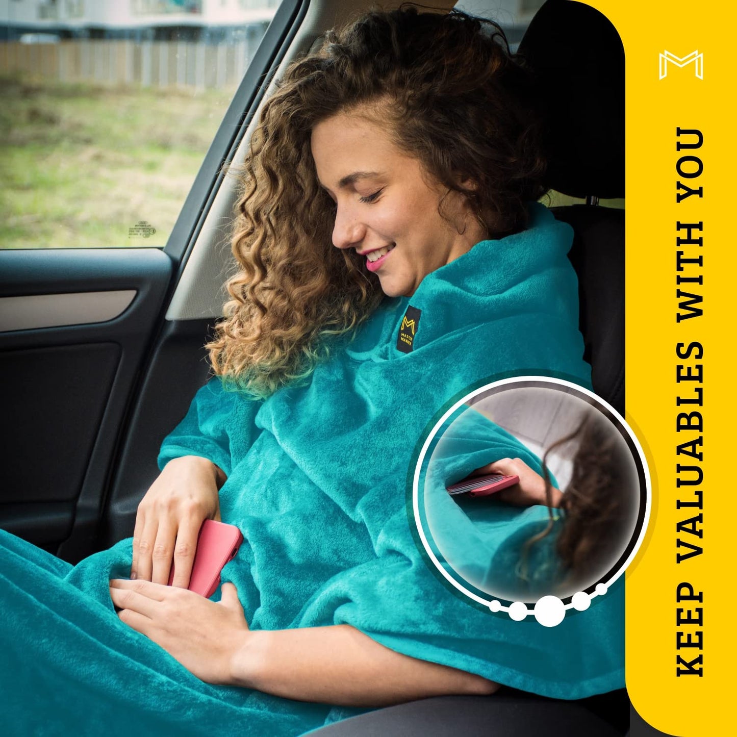 Travel Blanket Airplane Compact with Hoodie – 2in1 Airplane Travel Accessories from Plane Blanket to Travel Pillow with Luggage Strap, Soft Handle & Secure Pocket