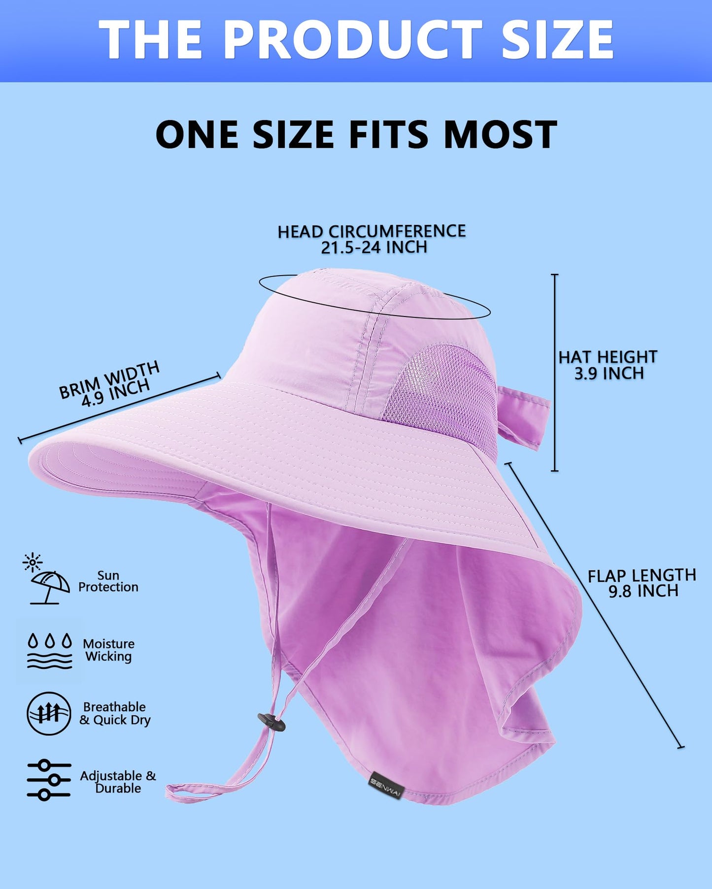 Womens Sun Hat Outdoor UV Protection Wide Brim Fishing Hat with Ponytail Hole Neck Flap for Beach Hiking Camping