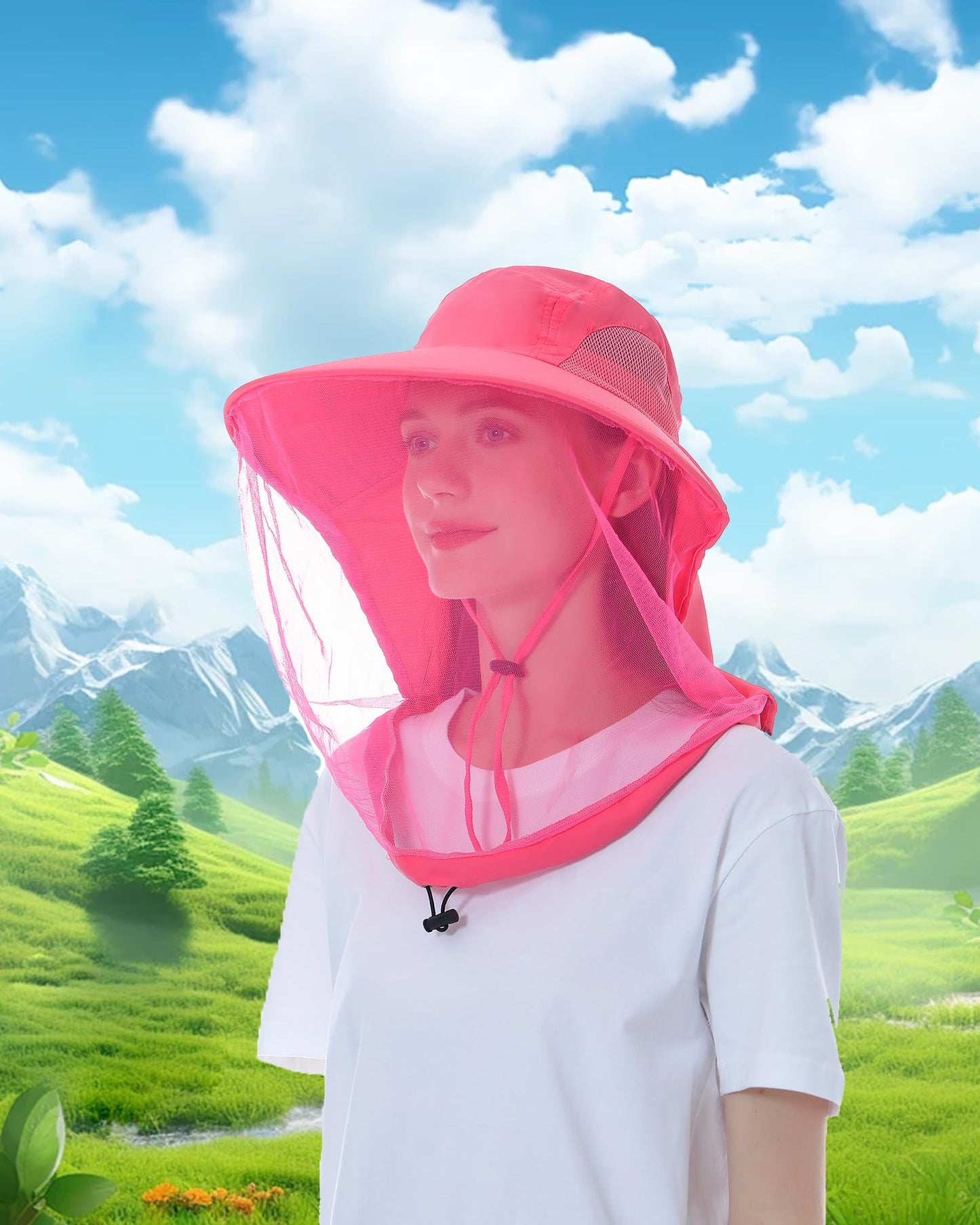 Womens Sun Hat Outdoor UV Protection Wide Brim Fishing Hat with Ponytail Hole Neck Flap for Beach Hiking Camping