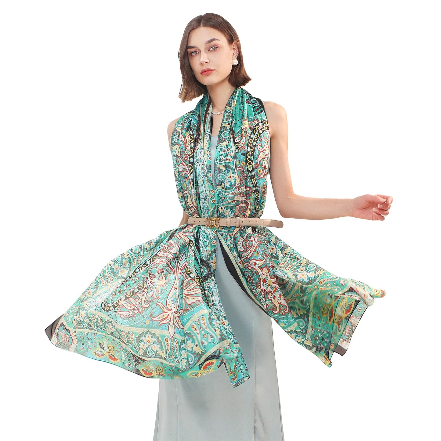 DANA XU 100% Mulberry Satin Silk Summer Travel Scarf Extra Large Women Floral Shawl Oversize Soft Wraps For Evening Dresses