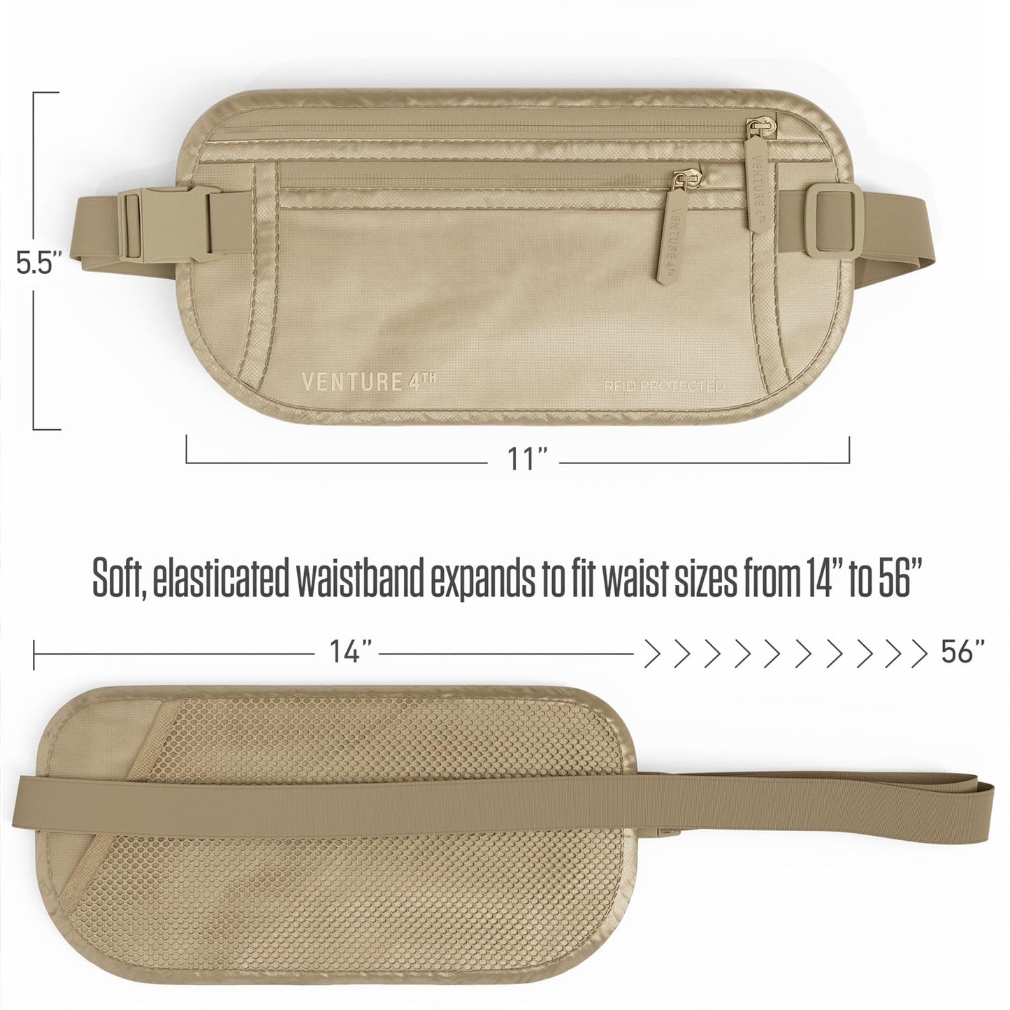 VENTURE 4TH Travel Money Belt - RFID Blocking (Gray)
