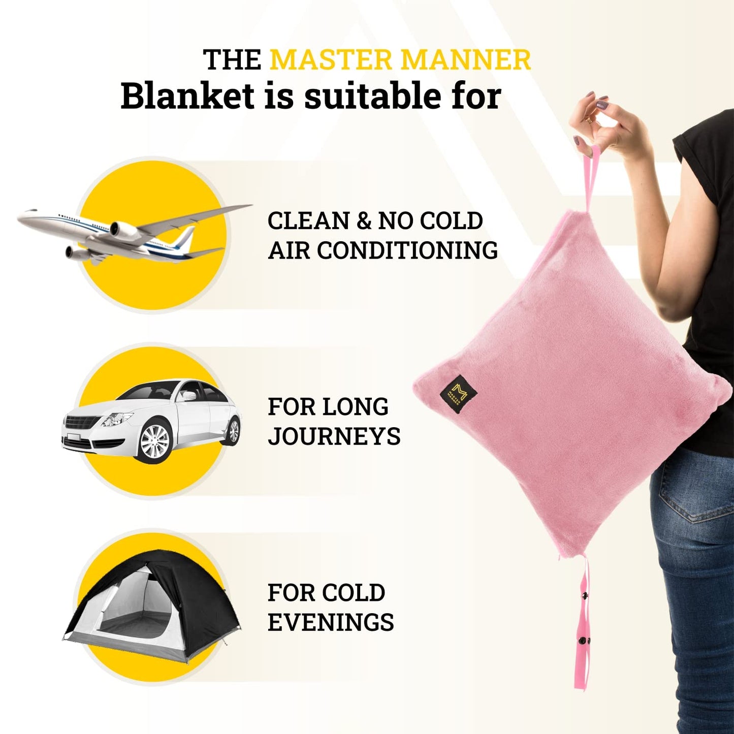 Travel Blanket Airplane Compact with Hoodie – 2in1 Airplane Travel Accessories from Plane Blanket to Travel Pillow with Luggage Strap, Soft Handle & Secure Pocket
