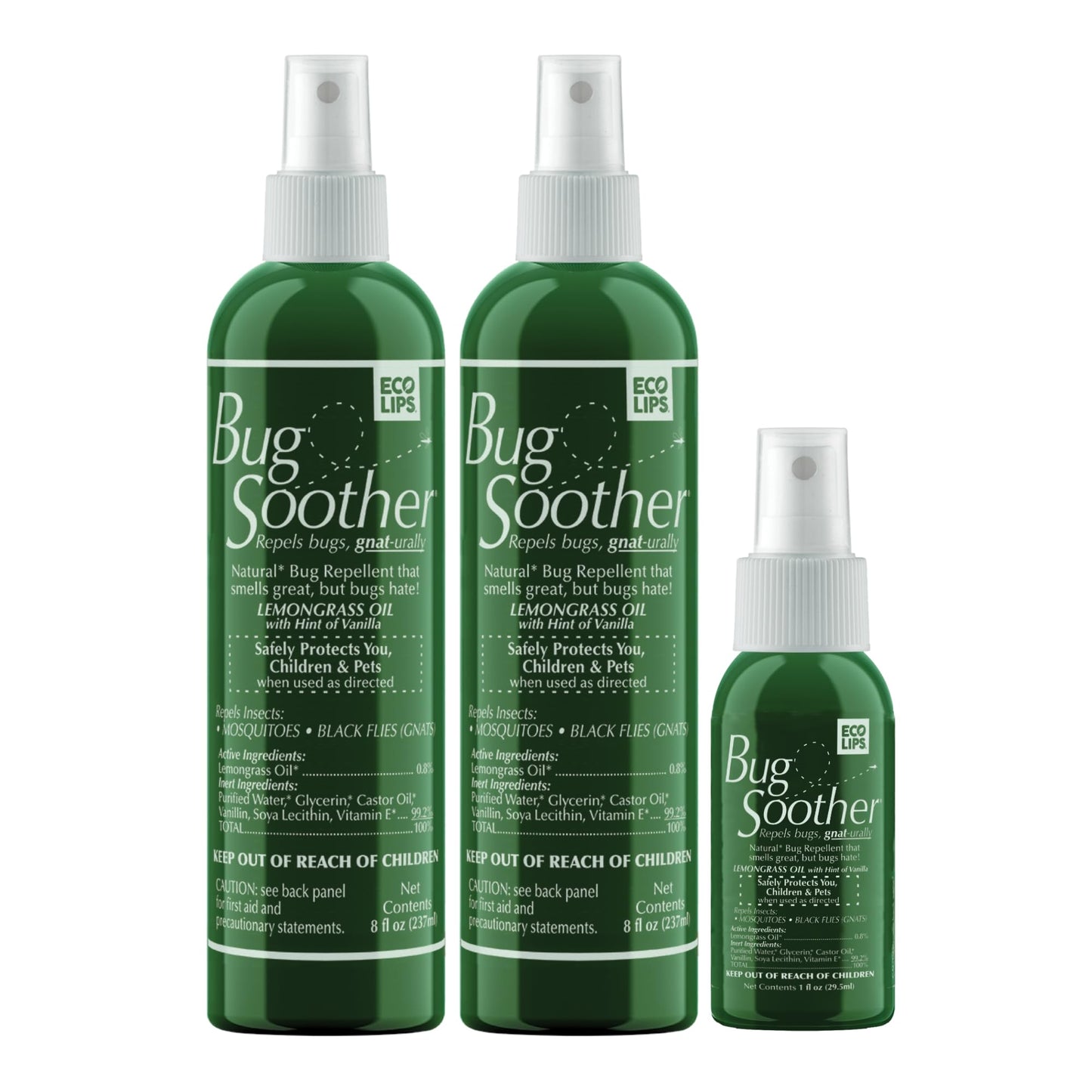 Bug Soother Spray (3, 4oz) - Natural Mosquito, Gnat & Insect Deterrent & Repellent with Essential Oils - 100% DEET-Free Safe for Adults, Babies, Pets, & Environment - Made in USA - Includes 1 oz