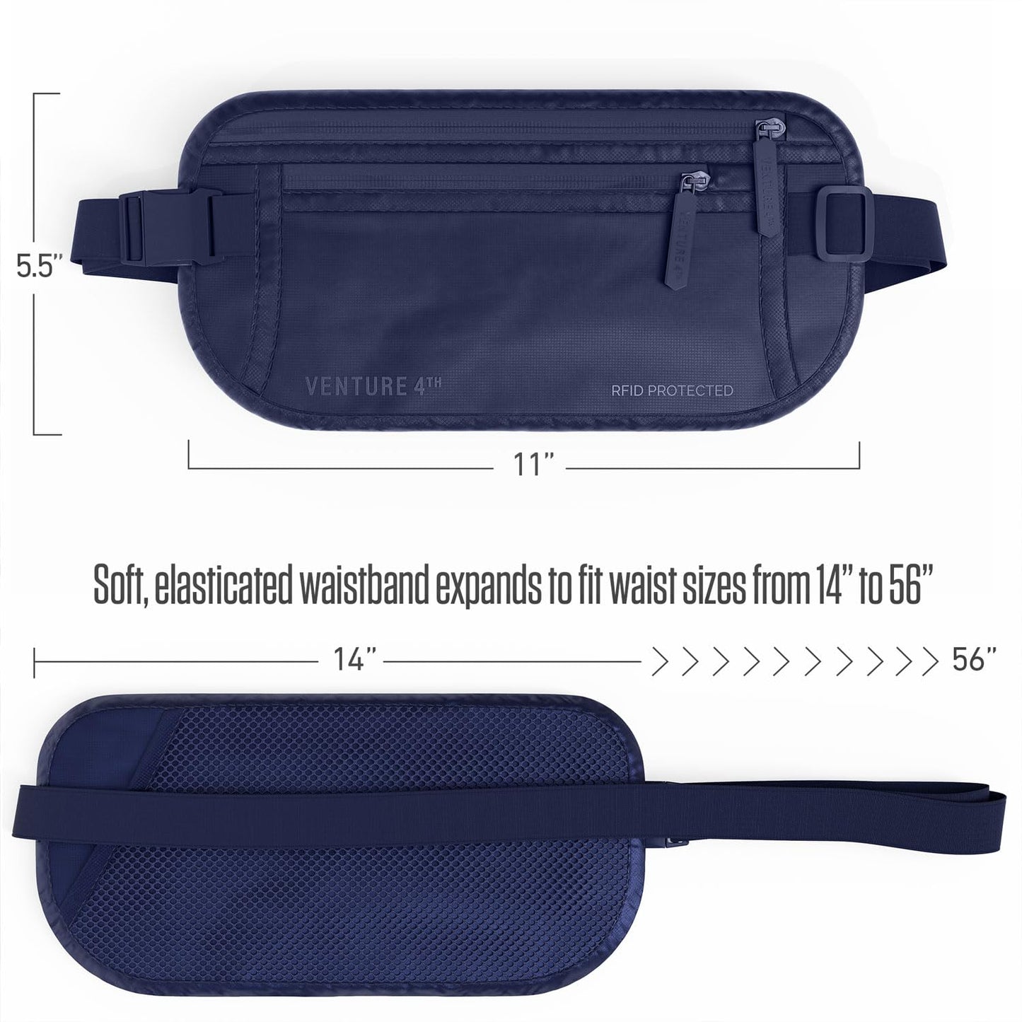 VENTURE 4TH Travel Money Belt - RFID Blocking (Gray)