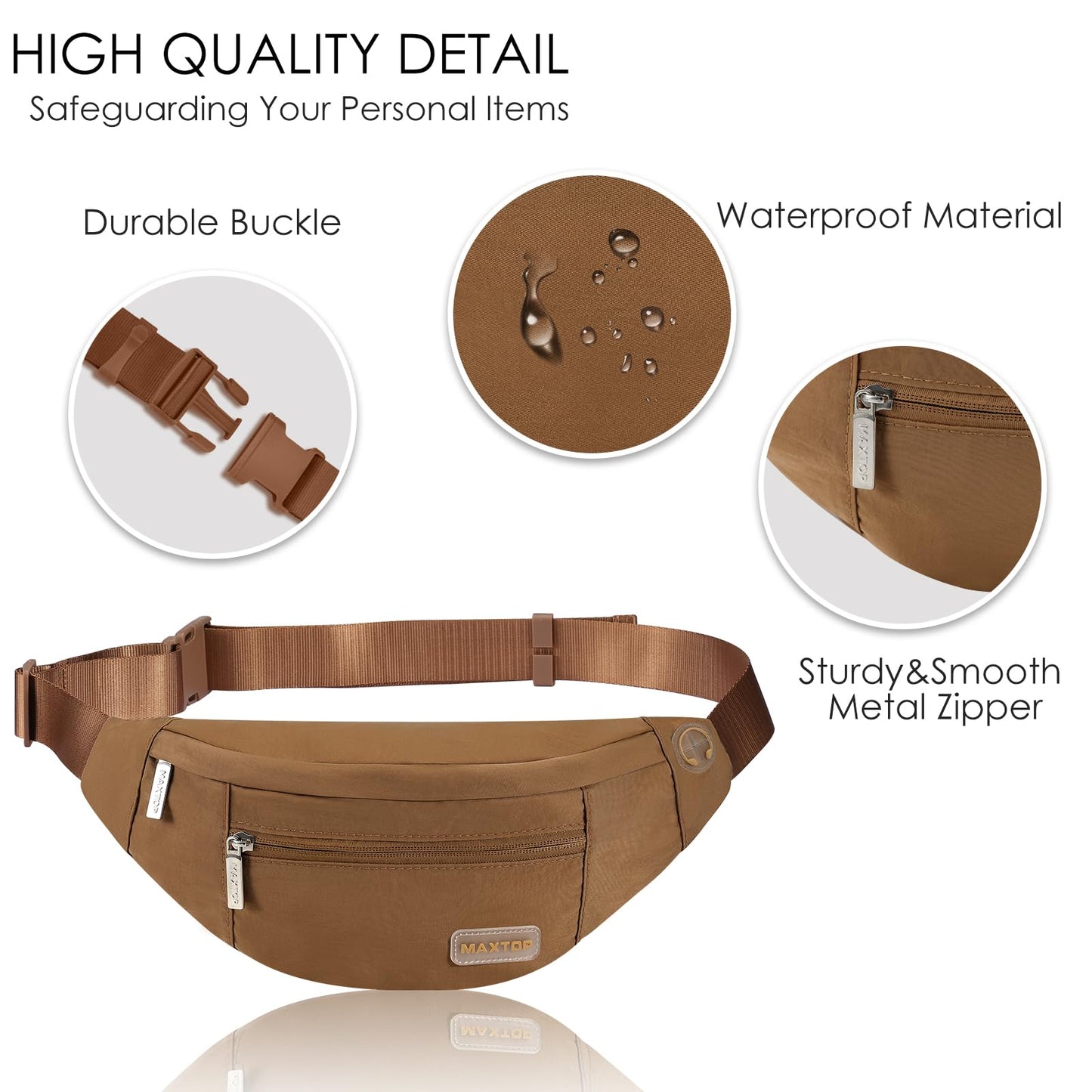 MAXTOP Large Crossbody Fanny Pack with 4-Zipper Pockets,Gifts for Enjoy Sports Festival Workout Traveling Running Casual Hands-Free Wallets Waist Pack Phone Bag Carrying All Phones