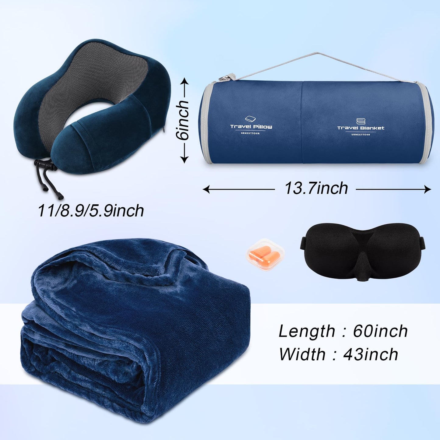 Travel Pillow and Blanket Set Neck Pillows Travel Essentials with Sleep Mask for Airplane Car Memory Foam Pink