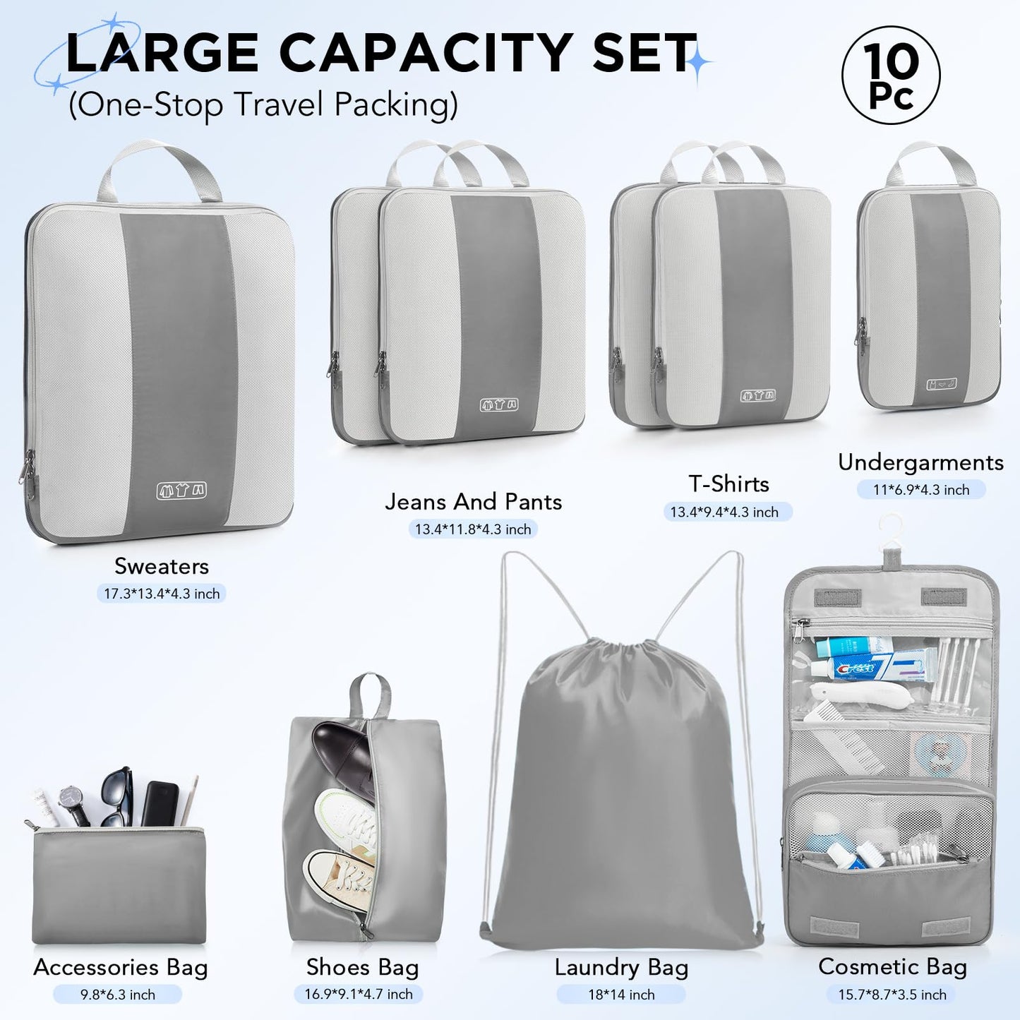 10 Set Compression Packing Cubes for Travel Essentials,Compressible Expandable Packing Cubes for Suitcase,OlarHike Luggage Organizer Bags for Travel,Handy Helper for Organizing Clothes(Black)