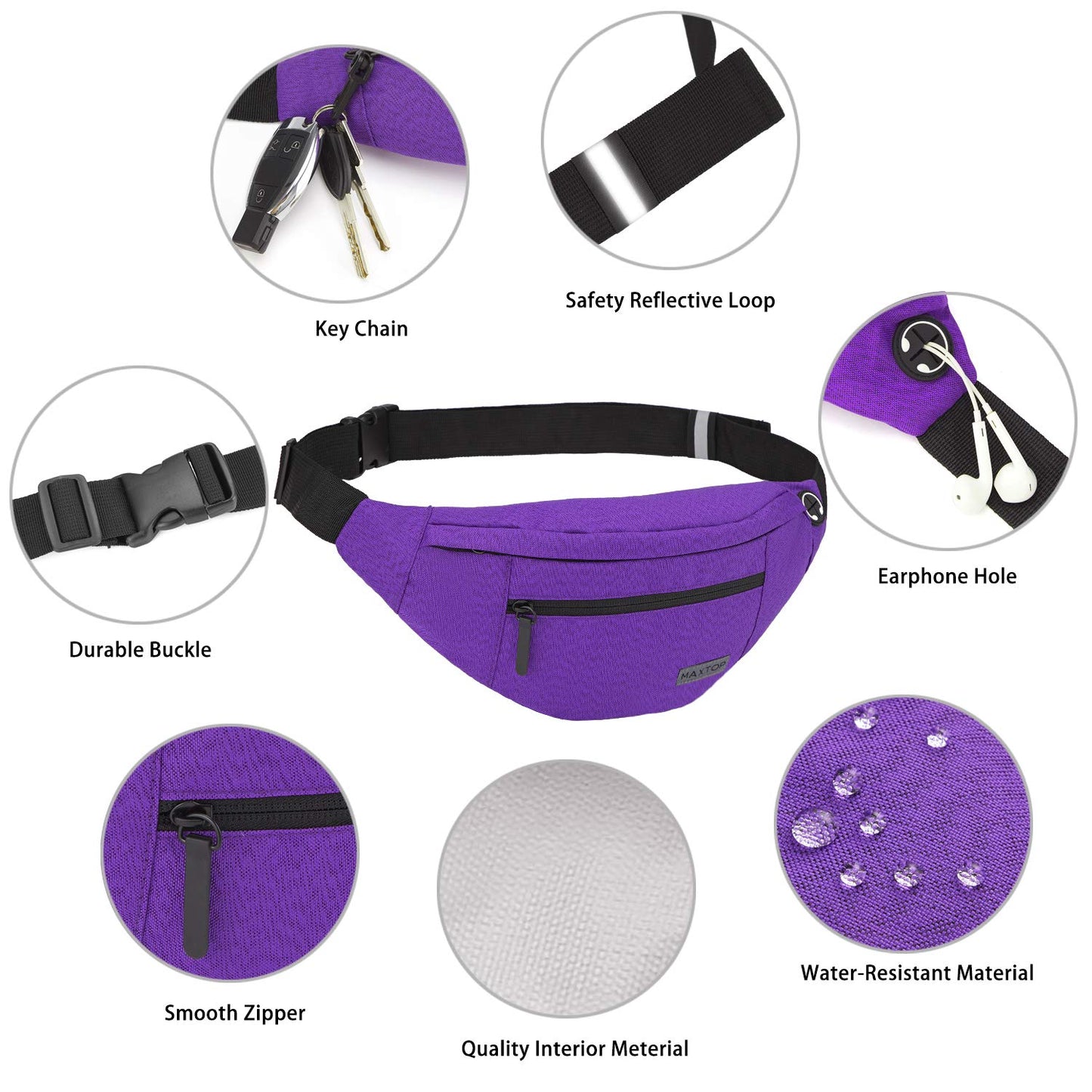 MAXTOP Large Crossbody Fanny Pack with 4-Zipper Pockets,Gifts for Enjoy Sports Festival Workout Traveling Running Casual Hands-Free Wallets Waist Pack Phone Bag Carrying All Phones