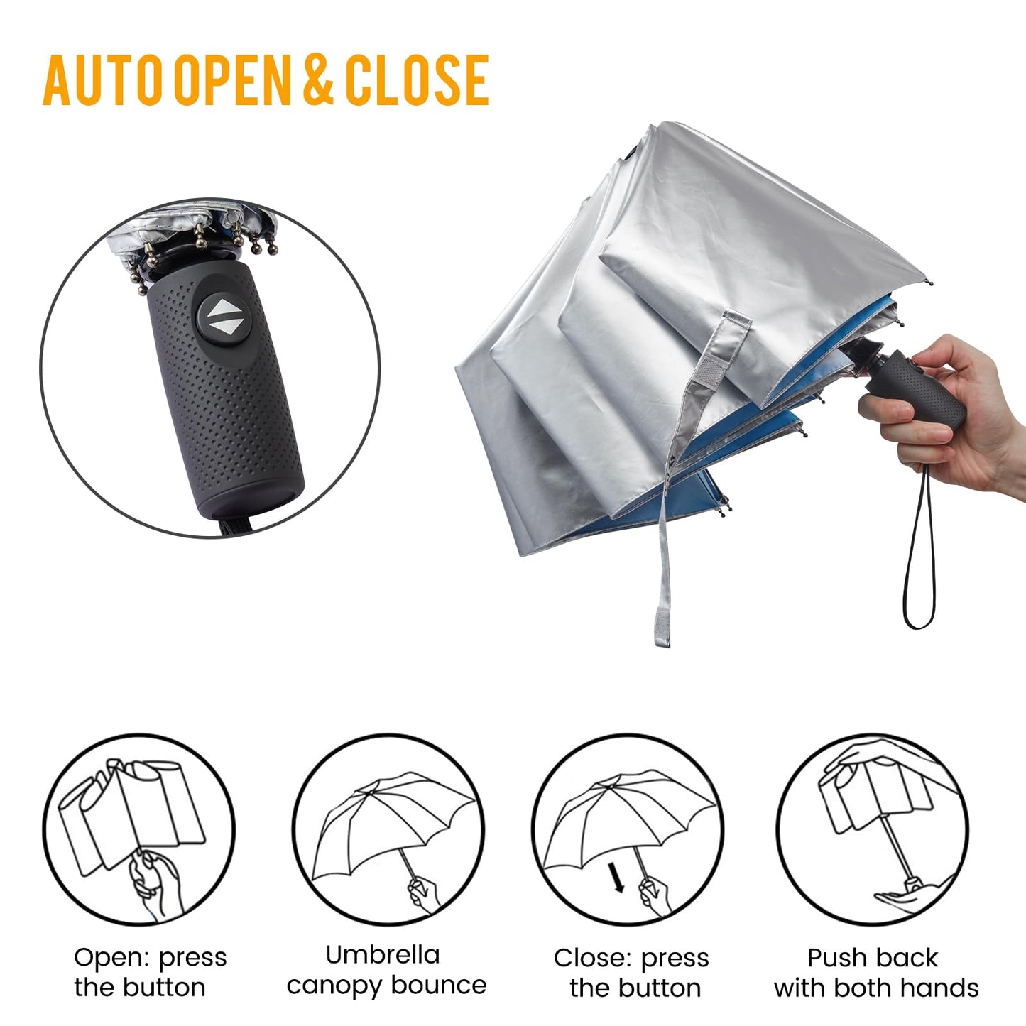 G4Free UPF 50+ UV Protection Large Travel Umbrella 42/46 Inch Auto Open Close Windproof Sun Blocking Umbrella