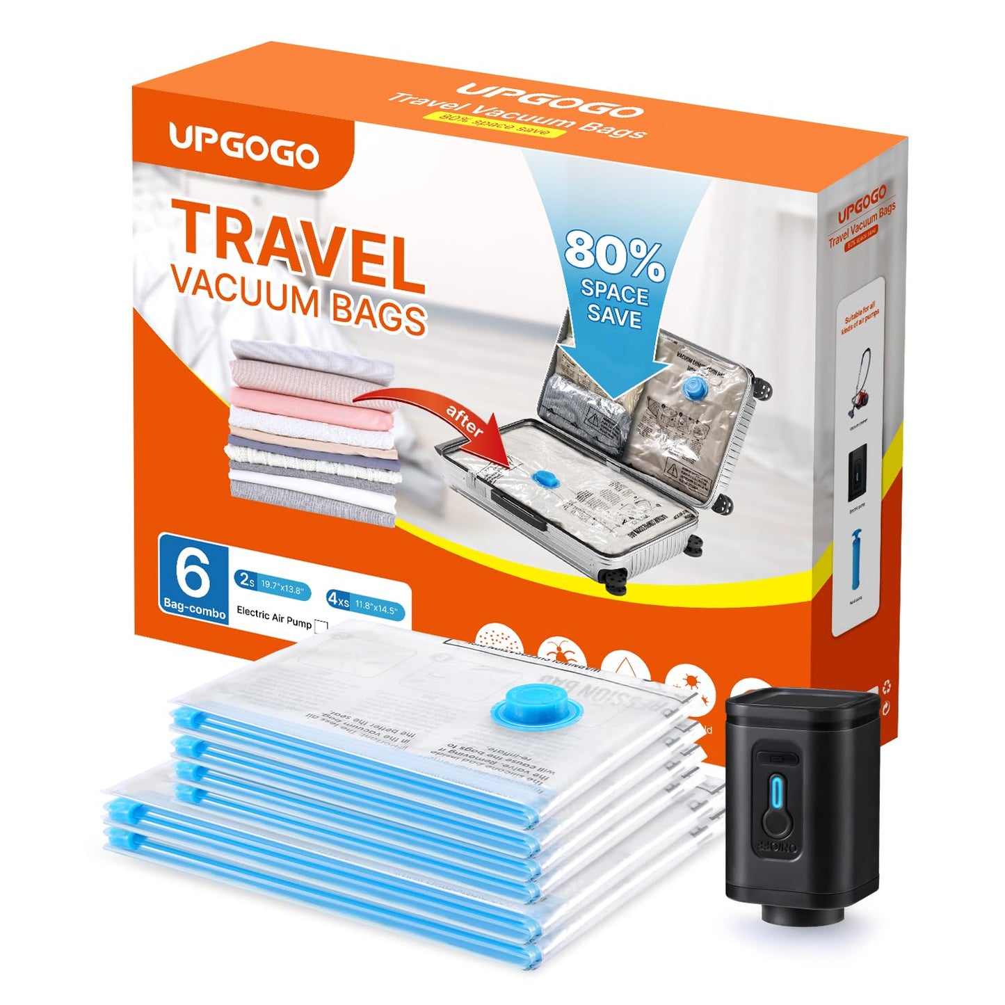 Travel Vacuum Bags Combo 6 Pack - Space Saver Vacuum Storage Bags for Clothing and Luggage
