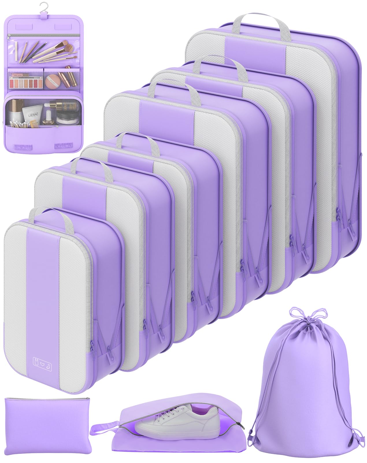 10 Set Compression Packing Cubes for Travel Essentials,Compressible Expandable Packing Cubes for Suitcase,OlarHike Luggage Organizer Bags for Travel,Handy Helper for Organizing Clothes(Black)