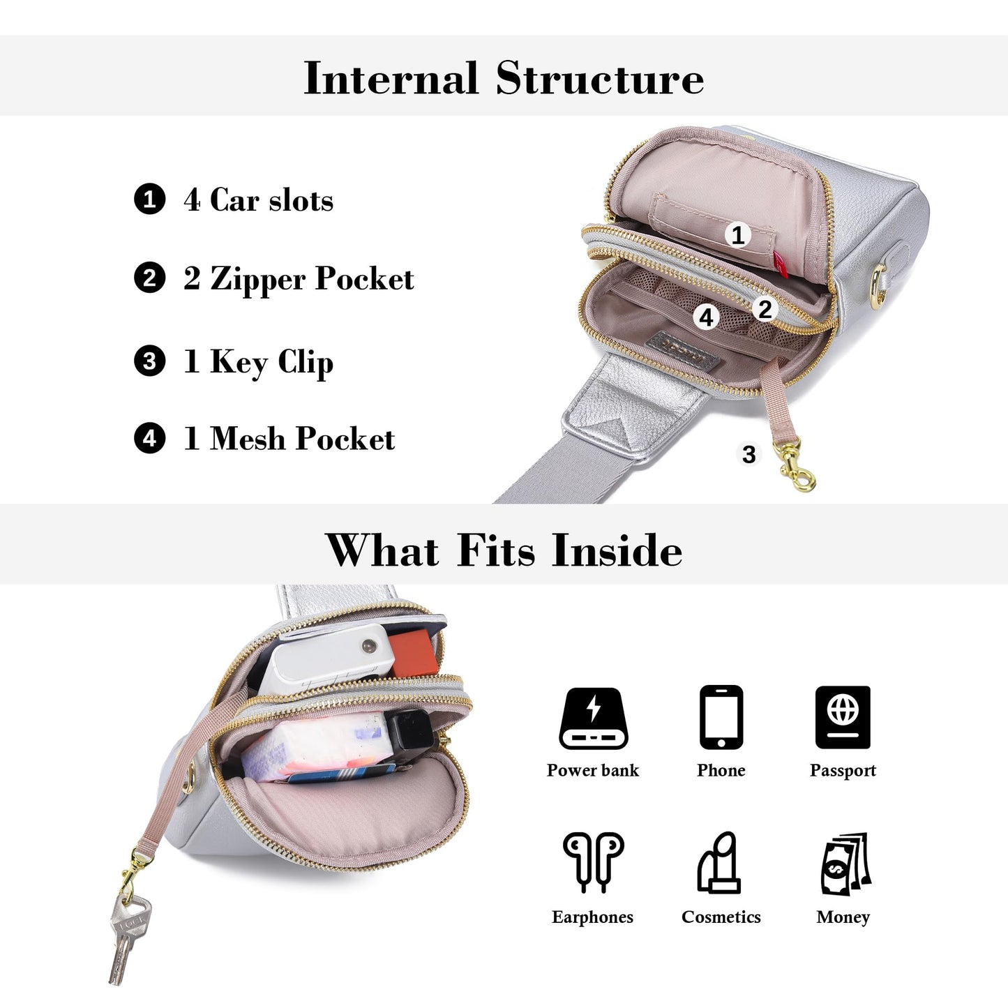 INICAT Travel Small Sling Bag Leather Crossbody Bags for Women Fanny Packs Cross Body Bag for Woman Cross Body Purses