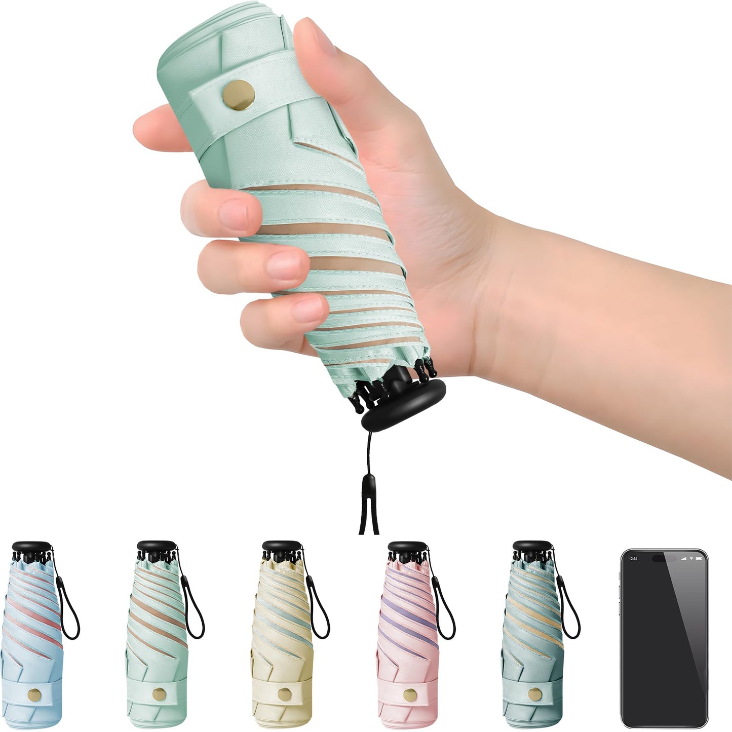 UV Blocker Mini Purse Travel Umbrella, Lightweight Portable Compact Pocket Umbrella with UPF50+ Protection & Windproof Design, Small Sun & Rain